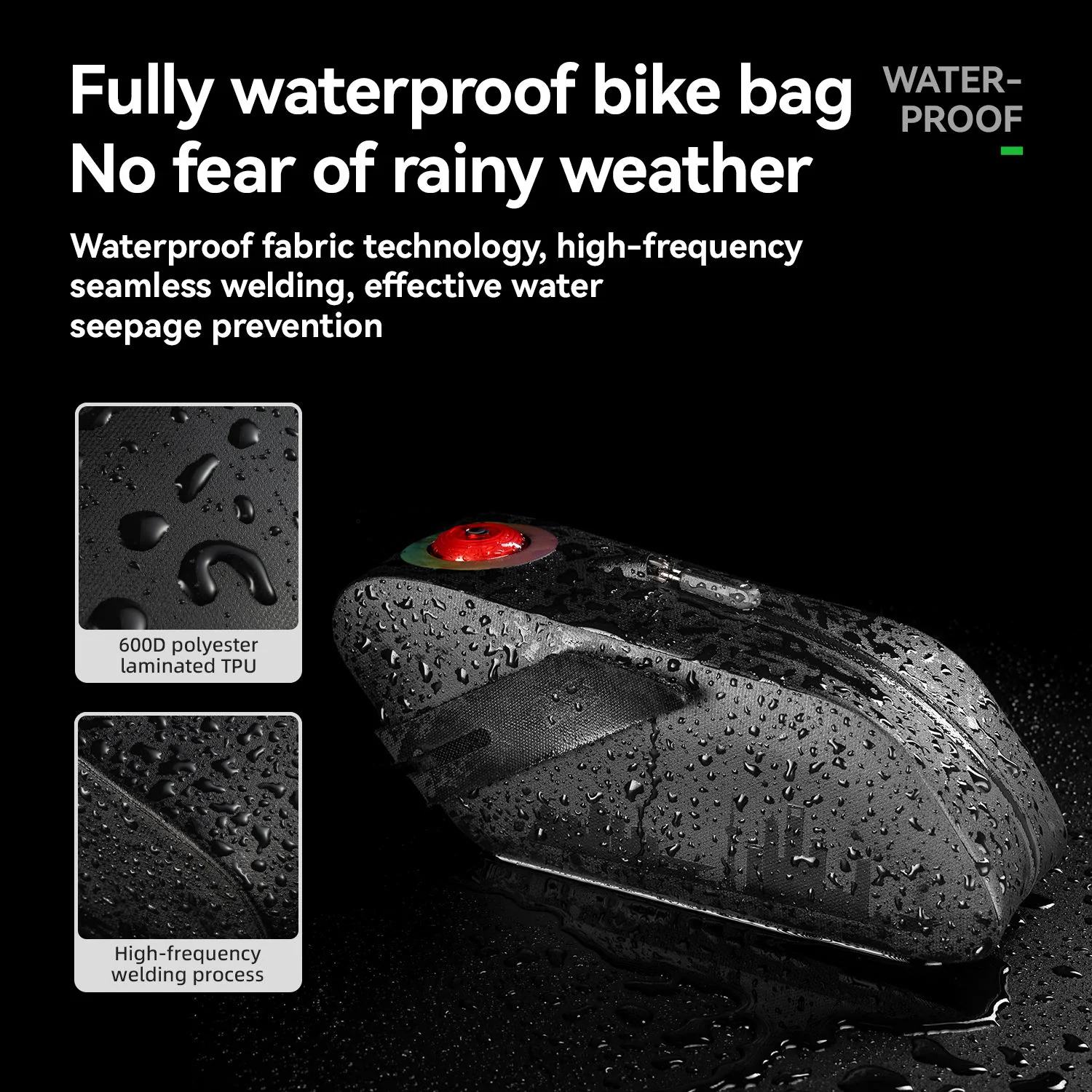 Waterproof Bicycle Tail Bag with Smart Light 0.8L - Image 5