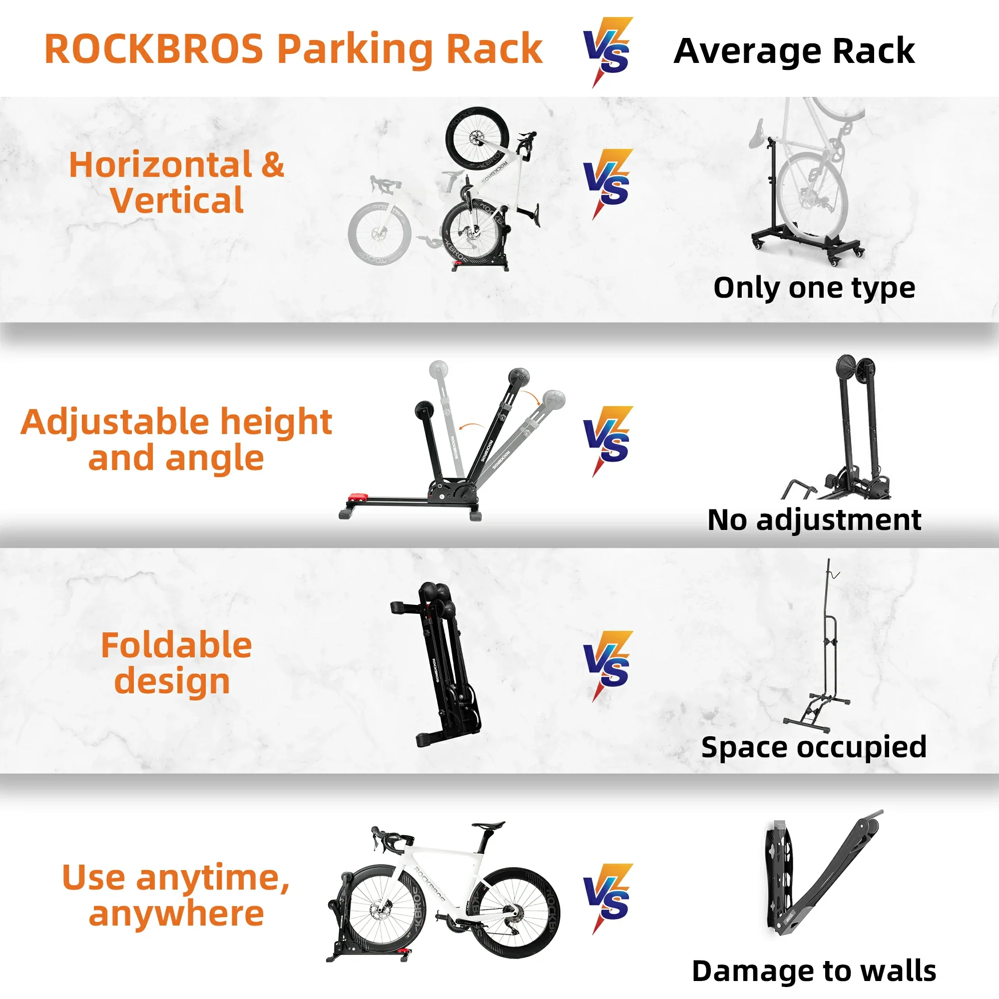 2-in-1 Adjustable Bike Stand Foldable Floor Vertical Rack Sturdy Carbon Steel for 24"-27.5" Wheels - Image 7