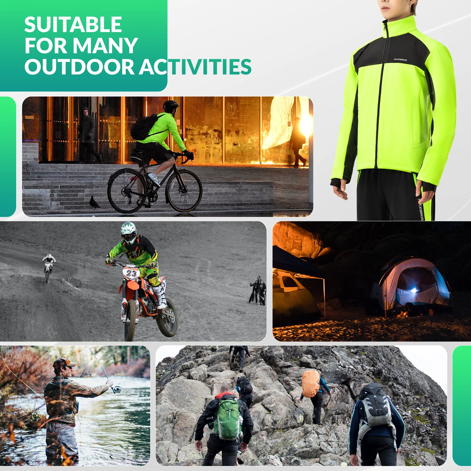 Cycling Jacket Pants Winter Suit Fluorescent Green - Image 7