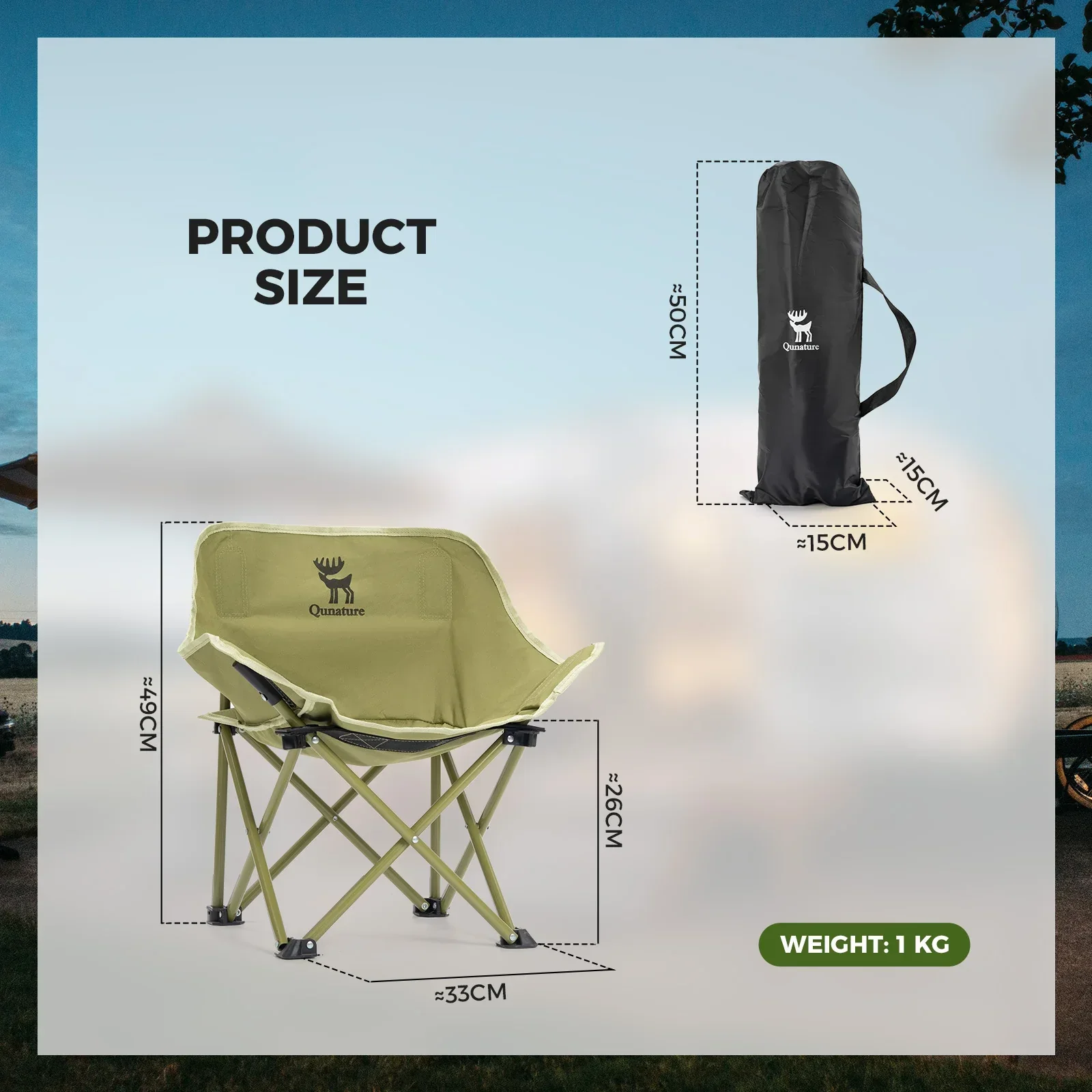 Qunature Folding Carbon Steel Camping Chair - Adult & Kids Sizes - Image 11