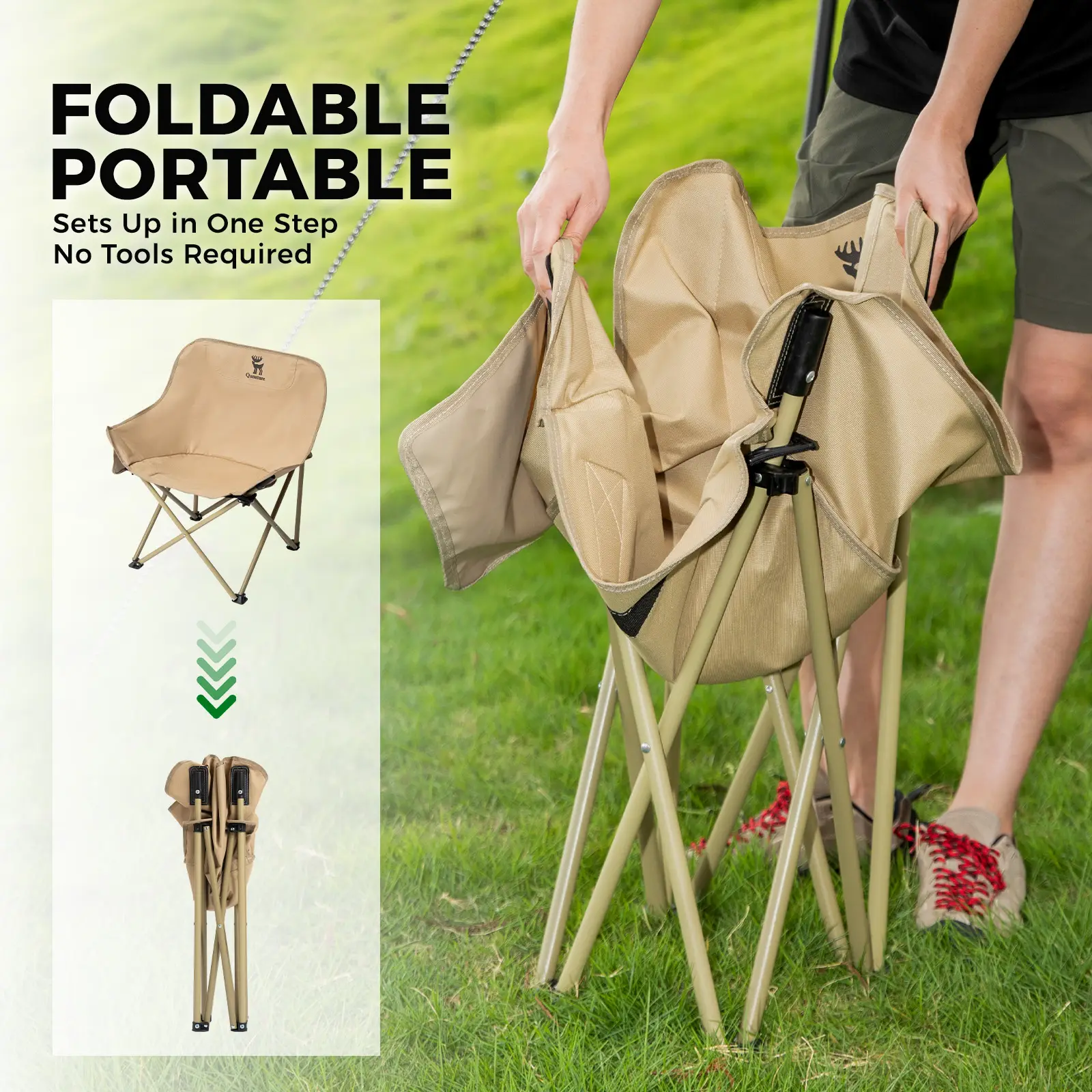 Qunature Folding Carbon Steel Camping Chair - Adult & Kids Sizes - Image 13