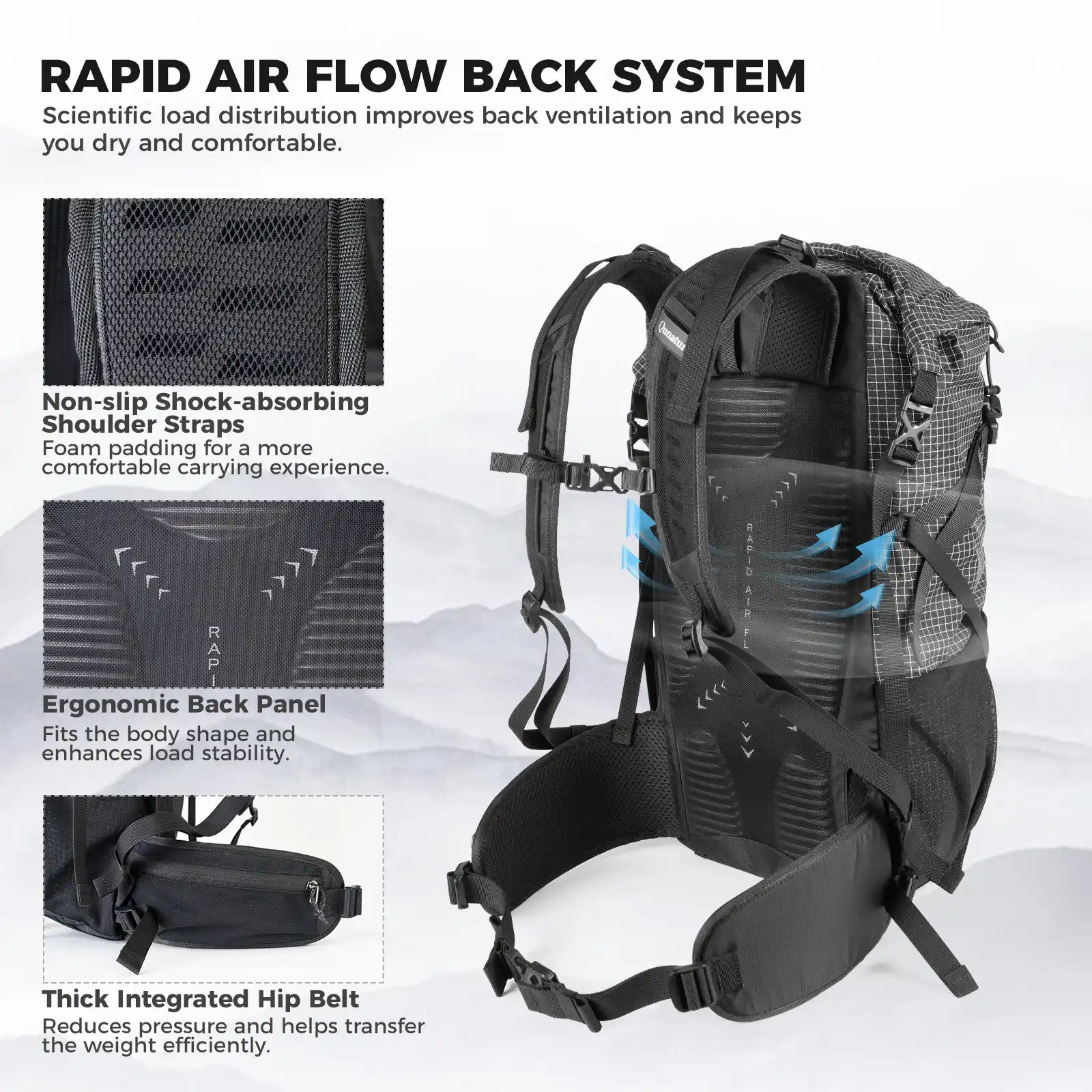 Qunature Waterproof Daypack Lightweight Hiking Backpack 30-35L - Image 6