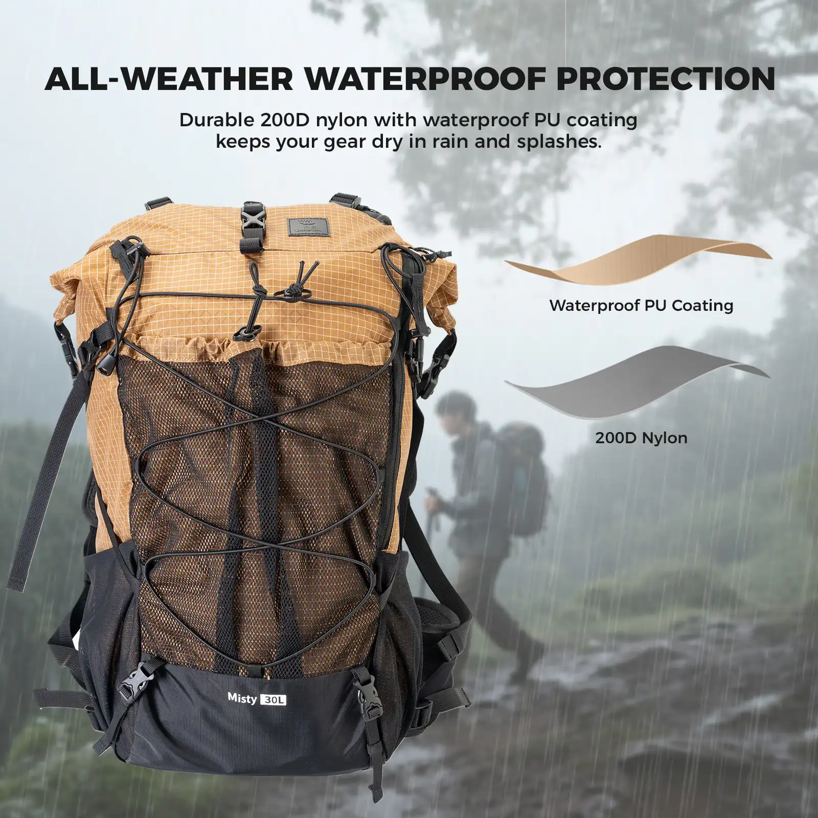 Qunature Waterproof Daypack Lightweight Hiking Backpack 30-35L - Image 7