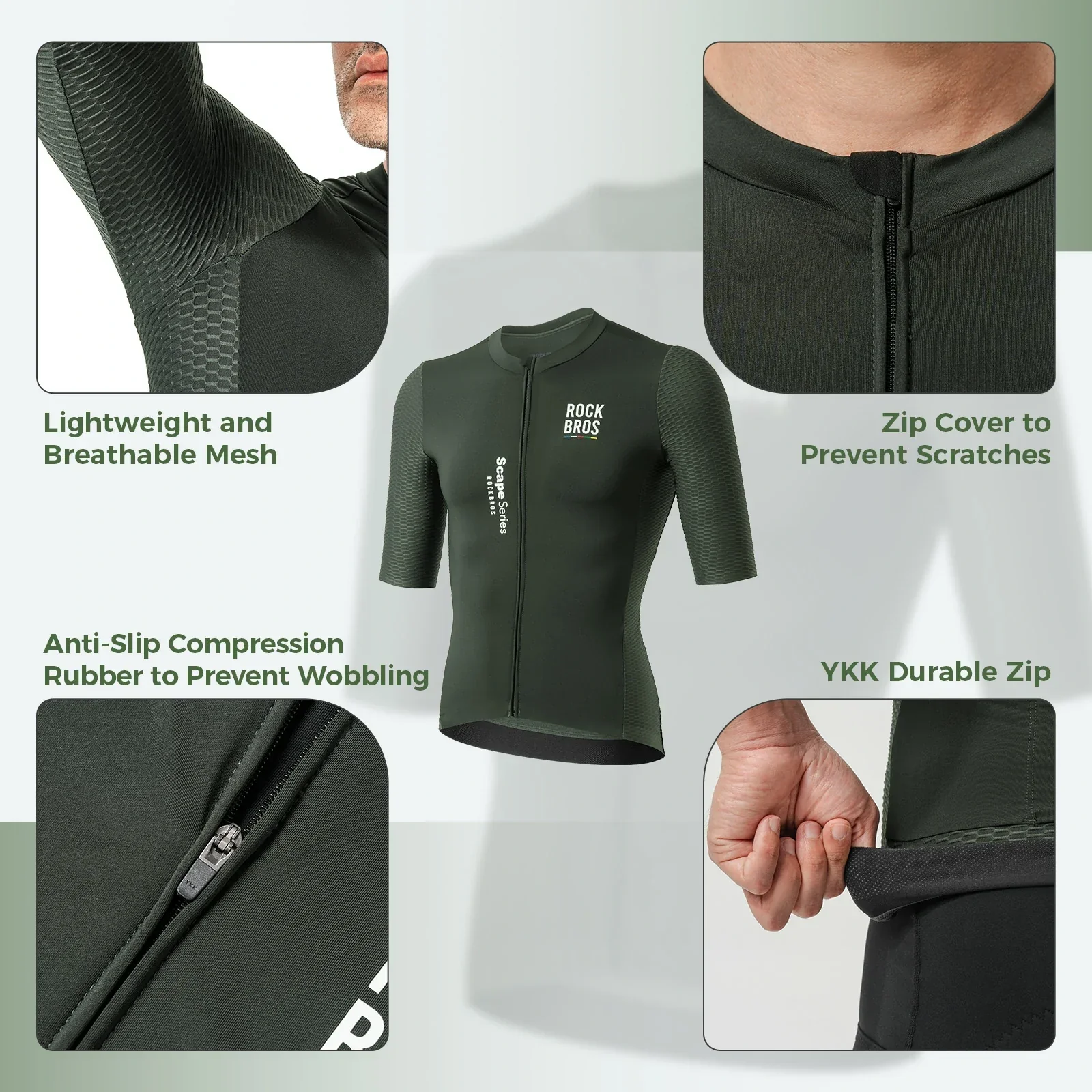 Road-to-Sky Men's Cycling Jersey Short Sleeve Dark Sage Green - Image 4