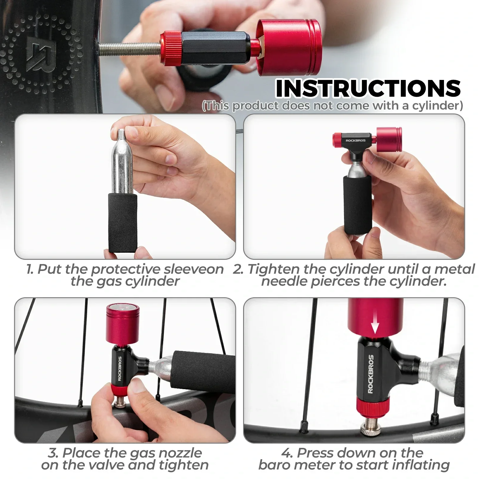CO2 Bike Tire Inflator with Pressure Gauge for Presta & Schrader Valves - Image 7