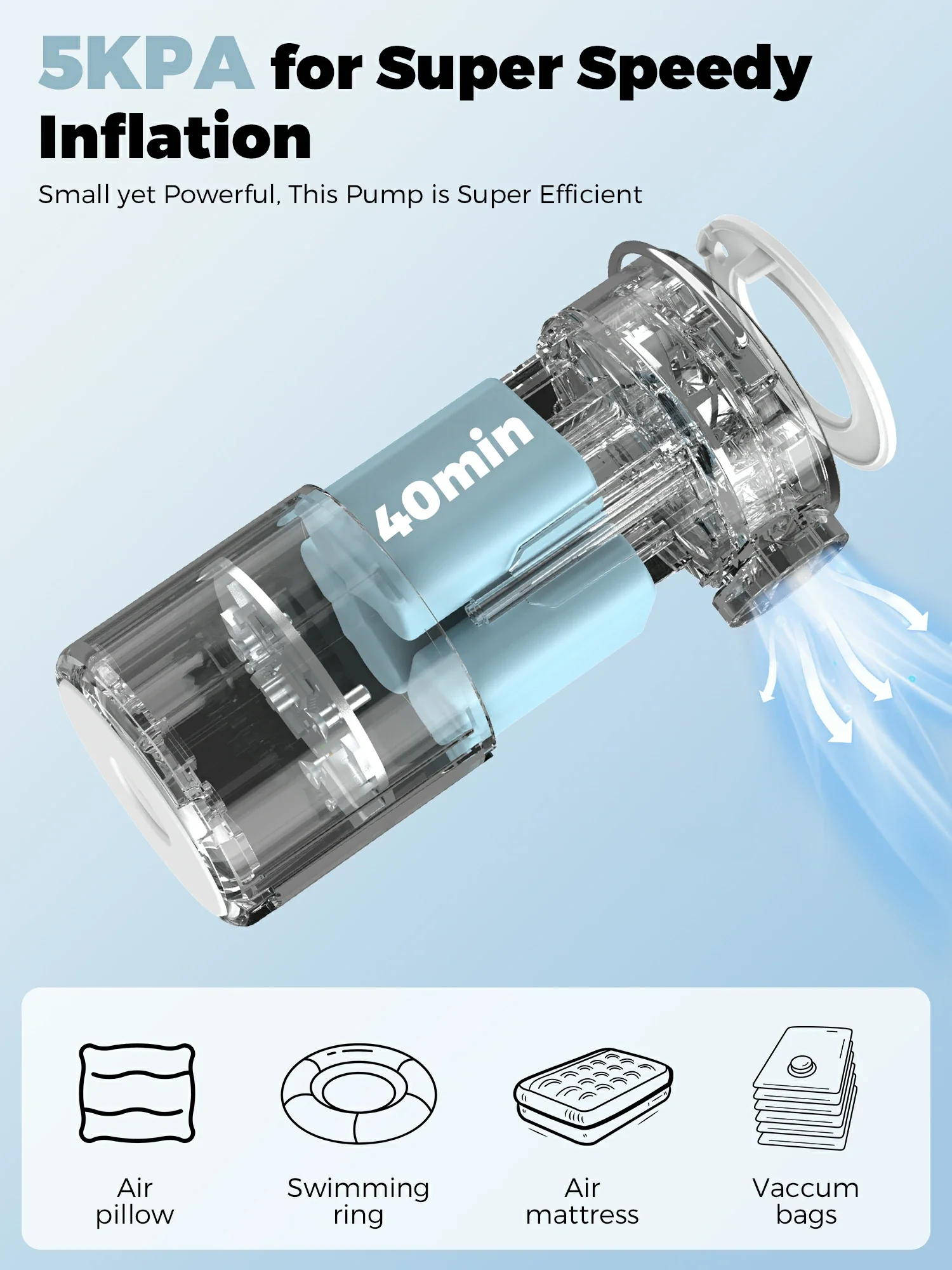 Qunature Mini Electric Pump 1500mAh for Air Bed Mattress,Pool Floats,Swimming Ring,Vacuum Storage Bags - Image 21