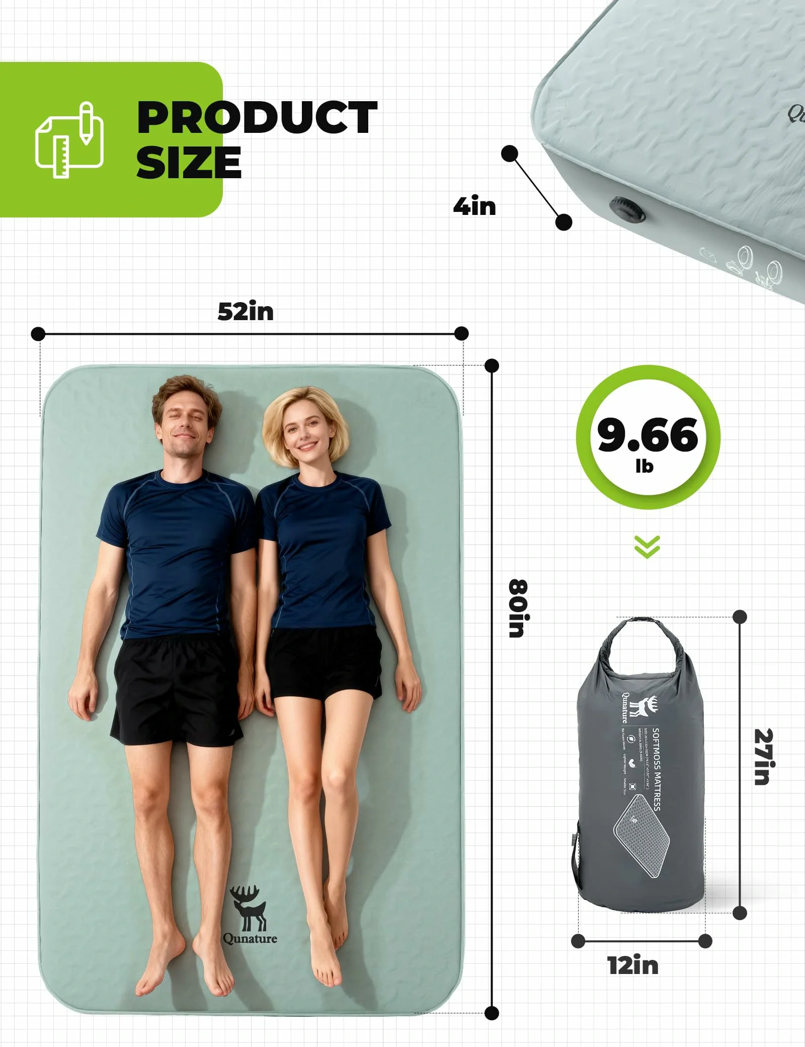 Qunature Portable Inflating Sleeping Pad with Foam - Image 6