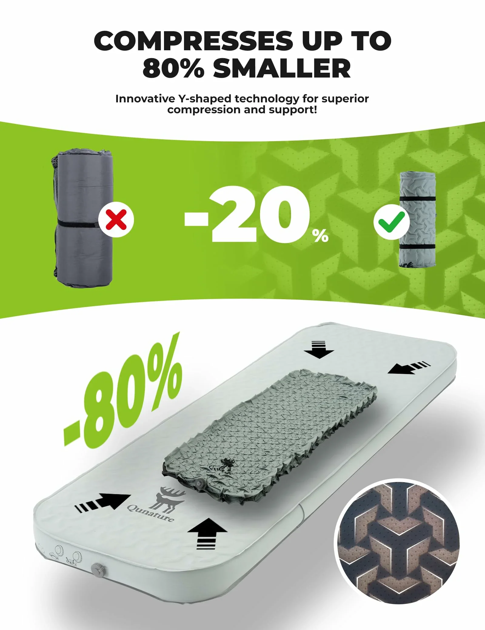 Qunature Portable Inflating Sleeping Pad with Foam - Image 7