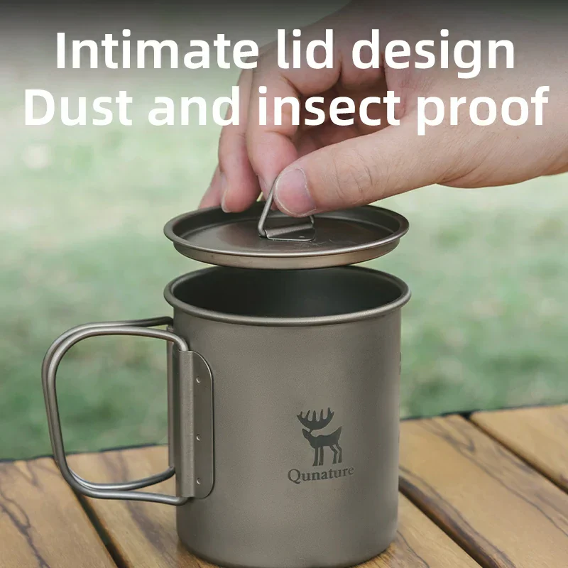 Qunature Pure Titanium Folding Mug Lightweight Durable with Lid for Outdoor Camping - Image 3