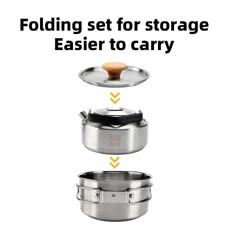 Qunature Stainless Steel Tea Set with Foldable Pot and Kettle for Outdoor Adventures - Image 4