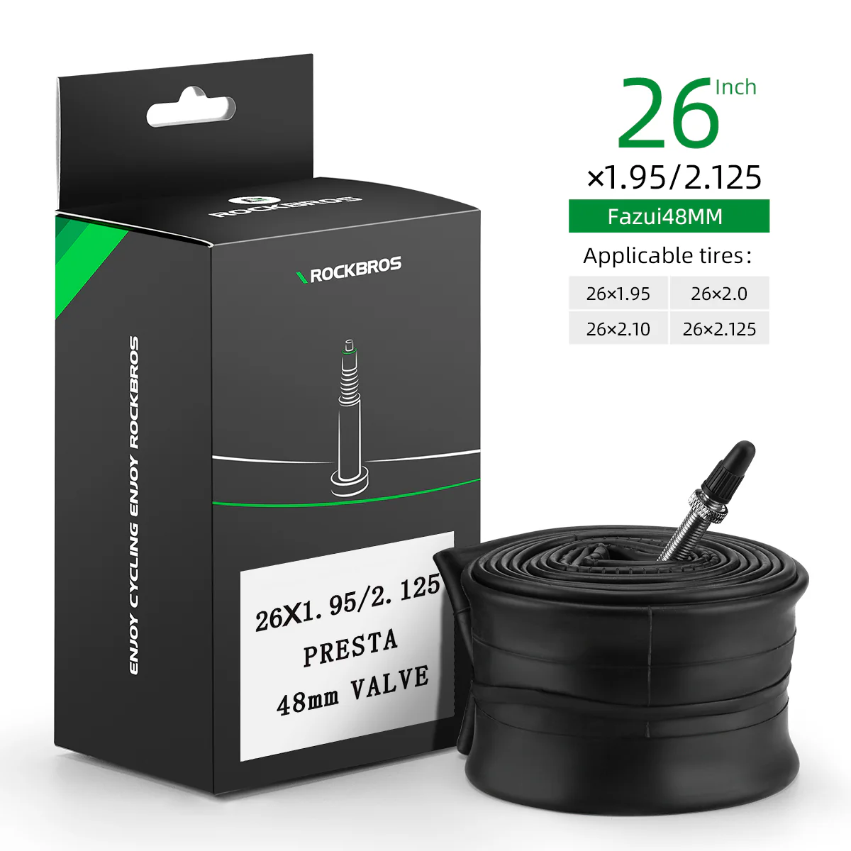 ROCKBROS 26'/27.5'X1.95/2.125 Mountain Bike Inner Tube 48mm Presta/Schrader Valve High Self Sealing Butyl Rubber