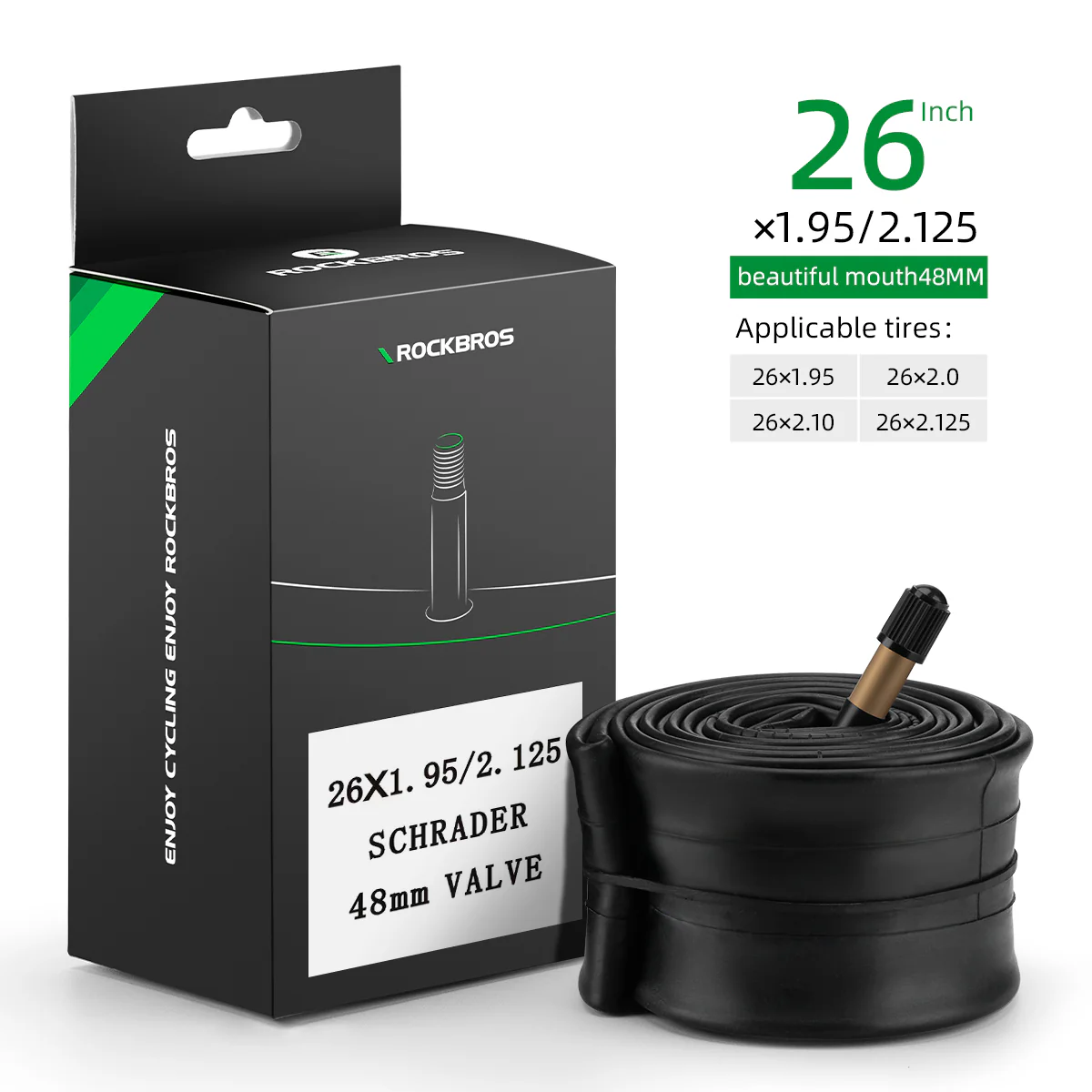 ROCKBROS 26'/27.5'X1.95/2.125 Mountain Bike Inner Tube 48mm Presta/Schrader Valve High Self Sealing Butyl Rubber - Image 2