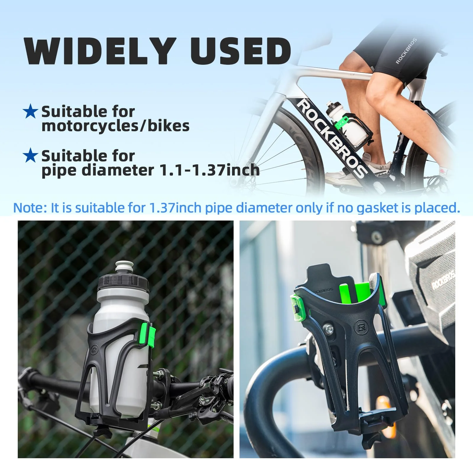 ROCKBROS Adjustable Water Bottle Holder for 2.3-3" Bottles, Bike & Motorcycle Mount - Image 19