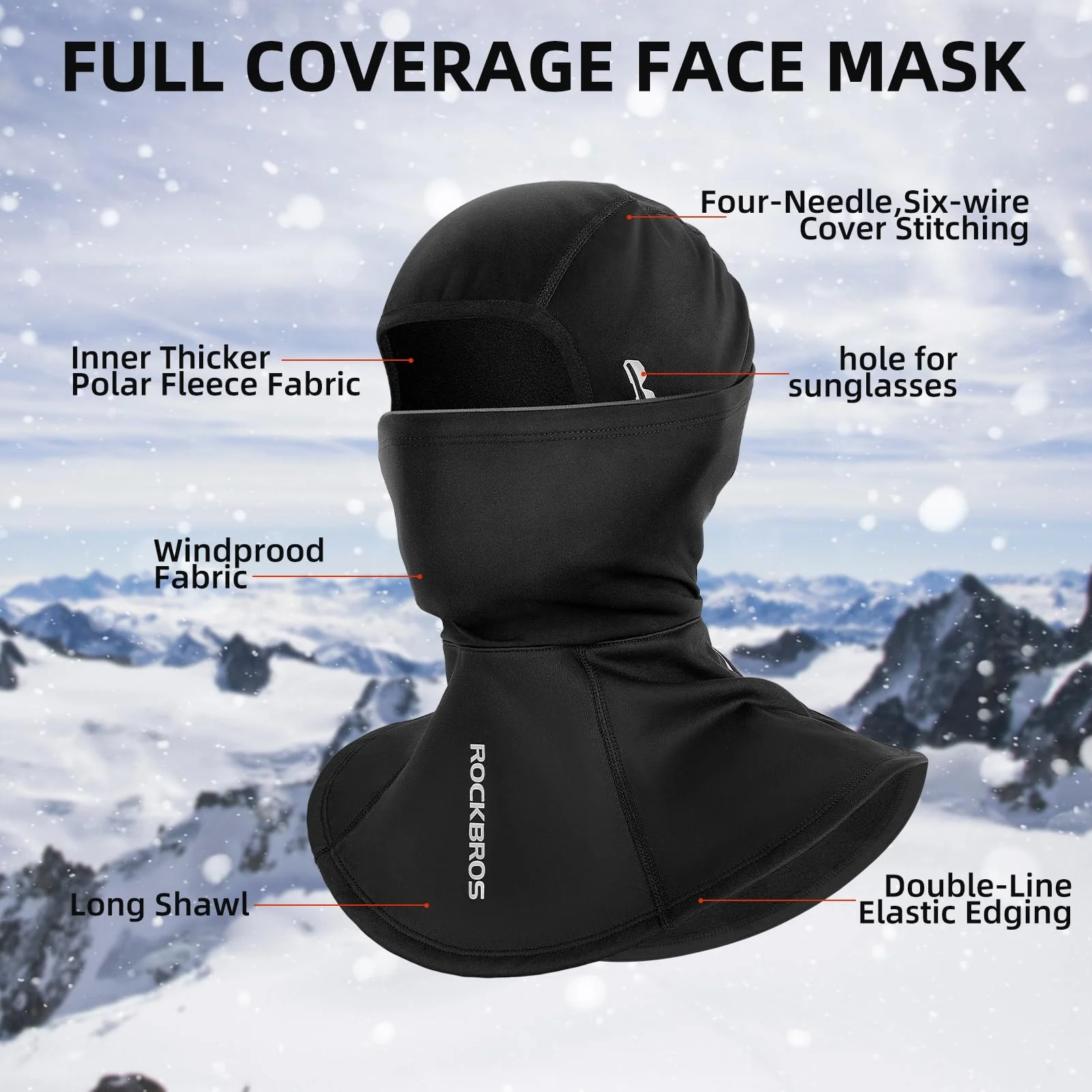 ROCKBROS Balaclava Ski Mask, Windproof Thermal Winter Neck Warmer Hood for Men Women - Image 3