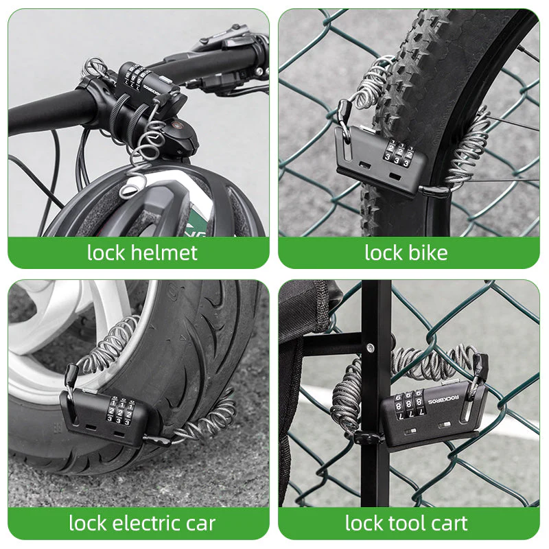 ROCKBROS 1.5M Portable Bicycle Cable Lock - Combination Helmet Lock - Image 13