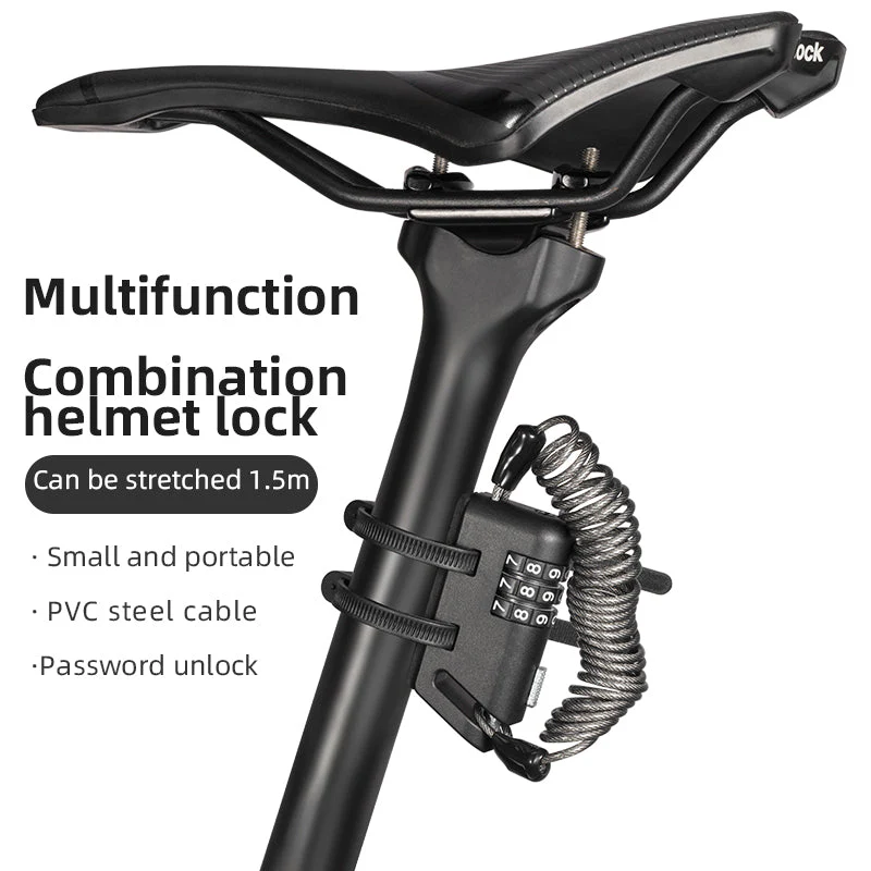 ROCKBROS 1.5M Portable Bicycle Cable Lock - Combination Helmet Lock - Image 7