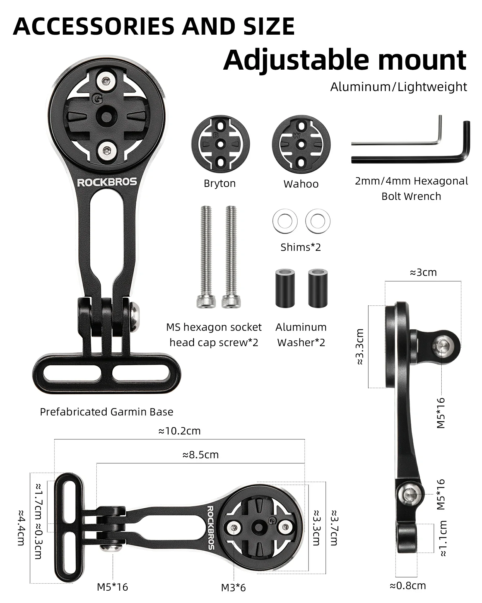 ROCKBROS Bike Computer Mount Out-Front Aluminum Integrated Bicycle Cycling Computer Mount - Image 12