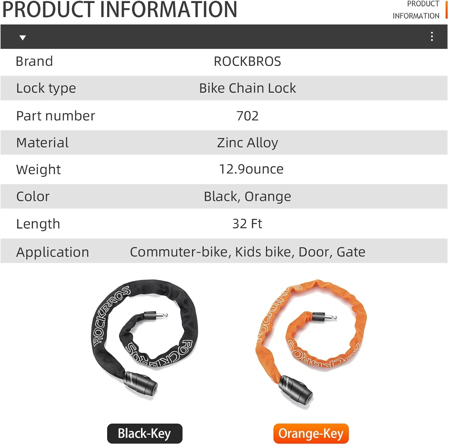 ROCKBROS Bike Lock Chain Bicycle Lock, Heavy Duty Anti Theft - Image 3