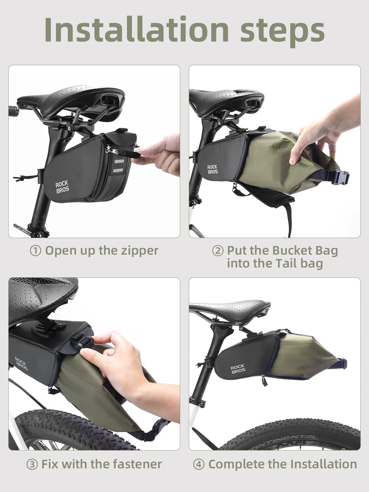 ROCKBROS Bike Saddle Bag, Bike Seat Bag With Bucket Quick Release 0.8-1.3L - Image 7