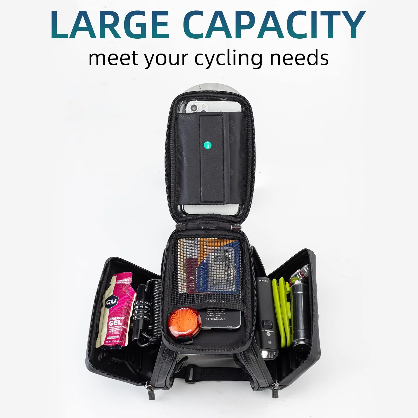 ROCKBROS Bike  Waterproof Front Frame Pouch Top Tube Handlebar Bag Below 6.2”/5.8” - Image 3