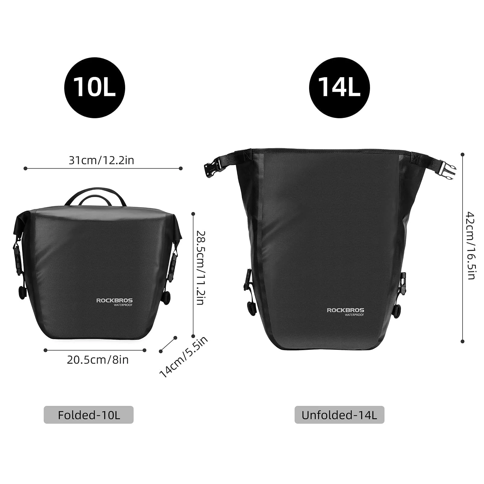 ROCKBROS Front Roller Panniers Bag Sturdy with Handle Shoulder Strap 1 Pair - Image 6