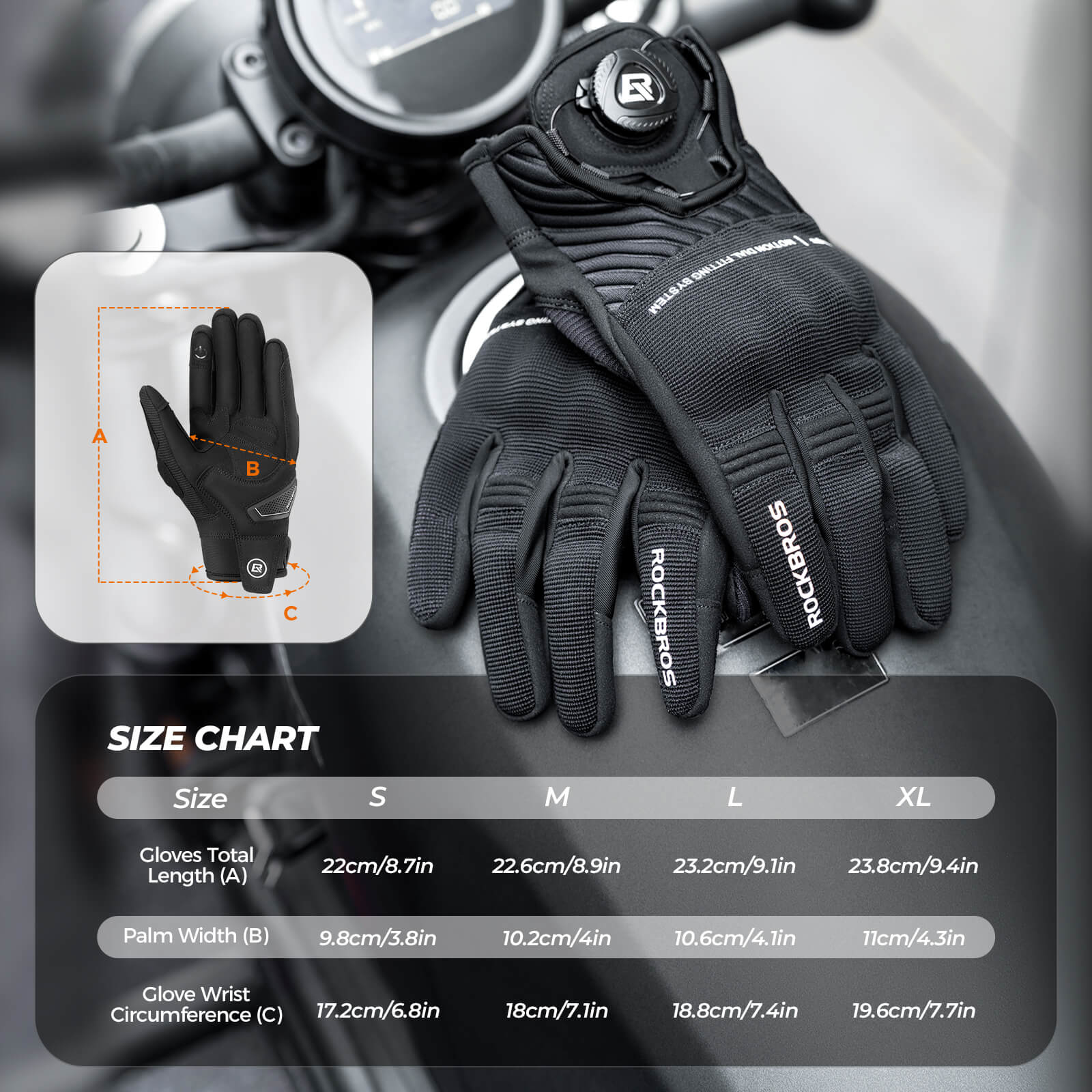 ROCKBROS Full Finger Cycling Gloves Touchscreen Breathable Flexible Padded - Image 2