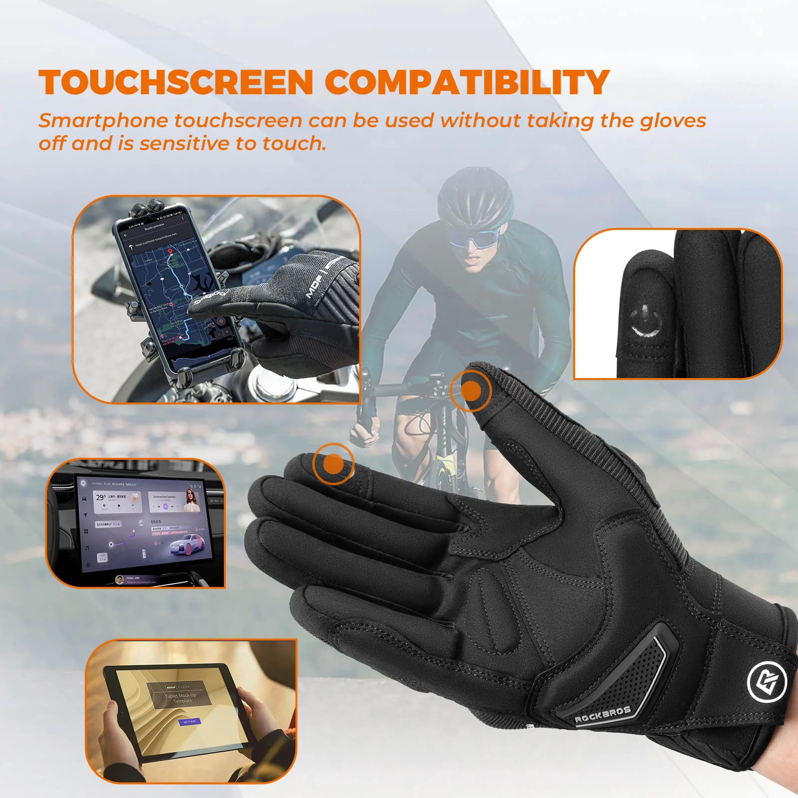 ROCKBROS Full Finger Cycling Gloves Touchscreen Breathable Flexible Padded - Image 3