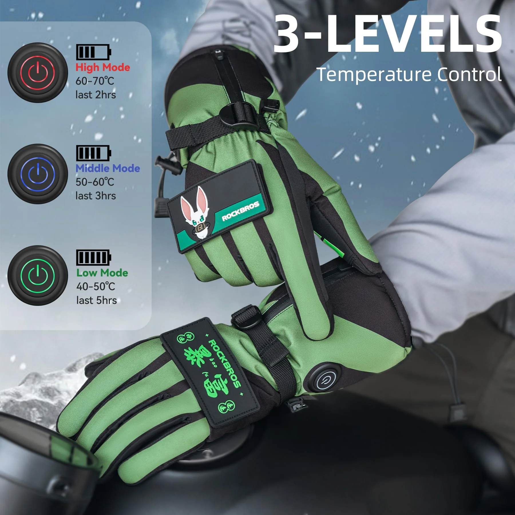 ROCKBROS Heated Gloves, Rechargeable Winter Touchscreen Hand Warmers for Men  Women - Image 3