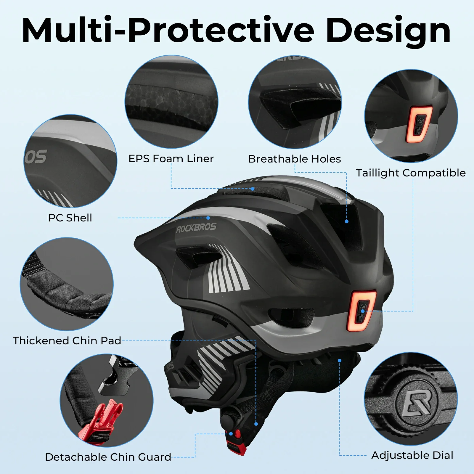 ROCKBROS Kids Full Face Helmet Detachable for Youth Child Boys Girls Ages 3-16 - Image 16