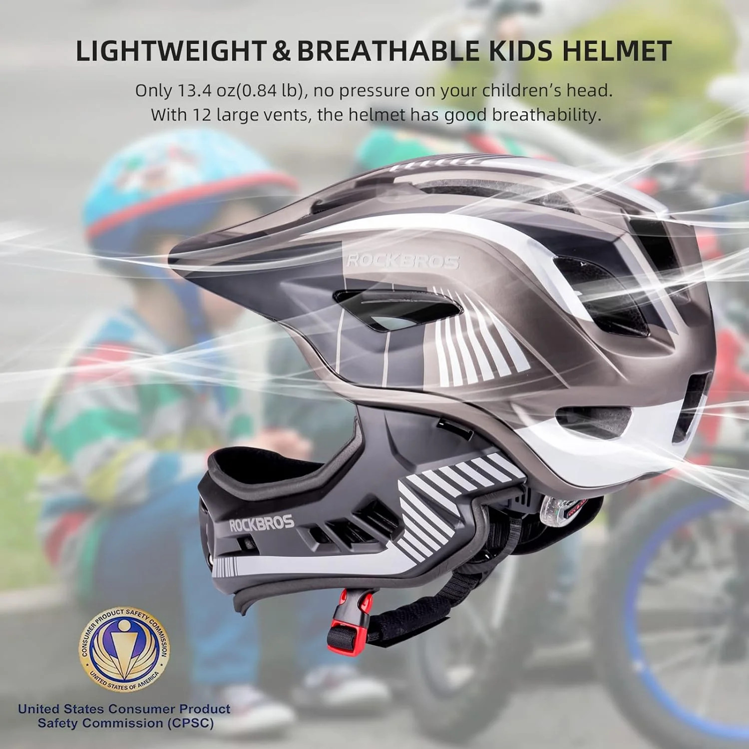 ROCKBROS Kids Full Face Helmet Detachable for Youth Child Boys Girls Ages 3-16 - Image 6