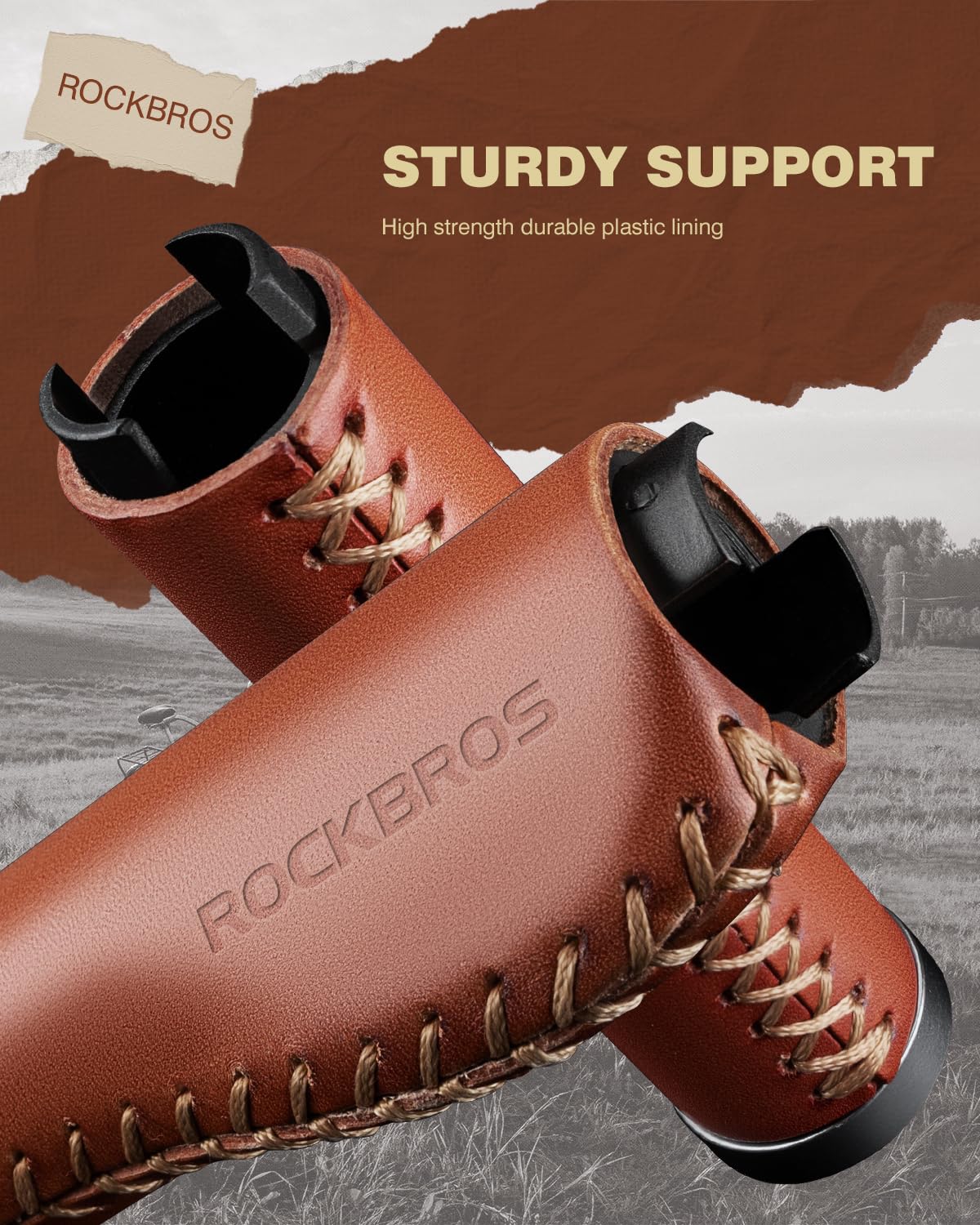 ROCKBROS Leather Vintage Mountain Bike Folding Bike Handlebar Grips 22.2mm - Image 6