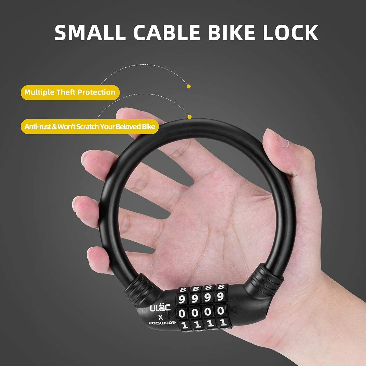 ROCKBROS Lightweight Bike Lock Cable 12MM Anti-Theft Combination Lock - Image 2