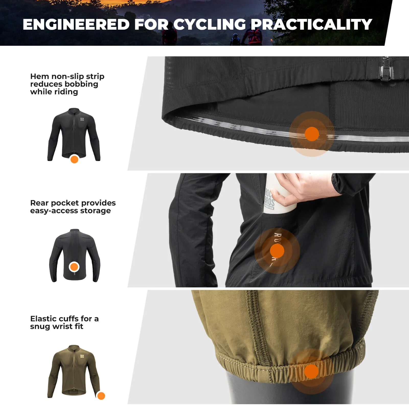 ROCKBROS Long-Seeved Cycling Windbreaker Jacket Foldable - Image 9