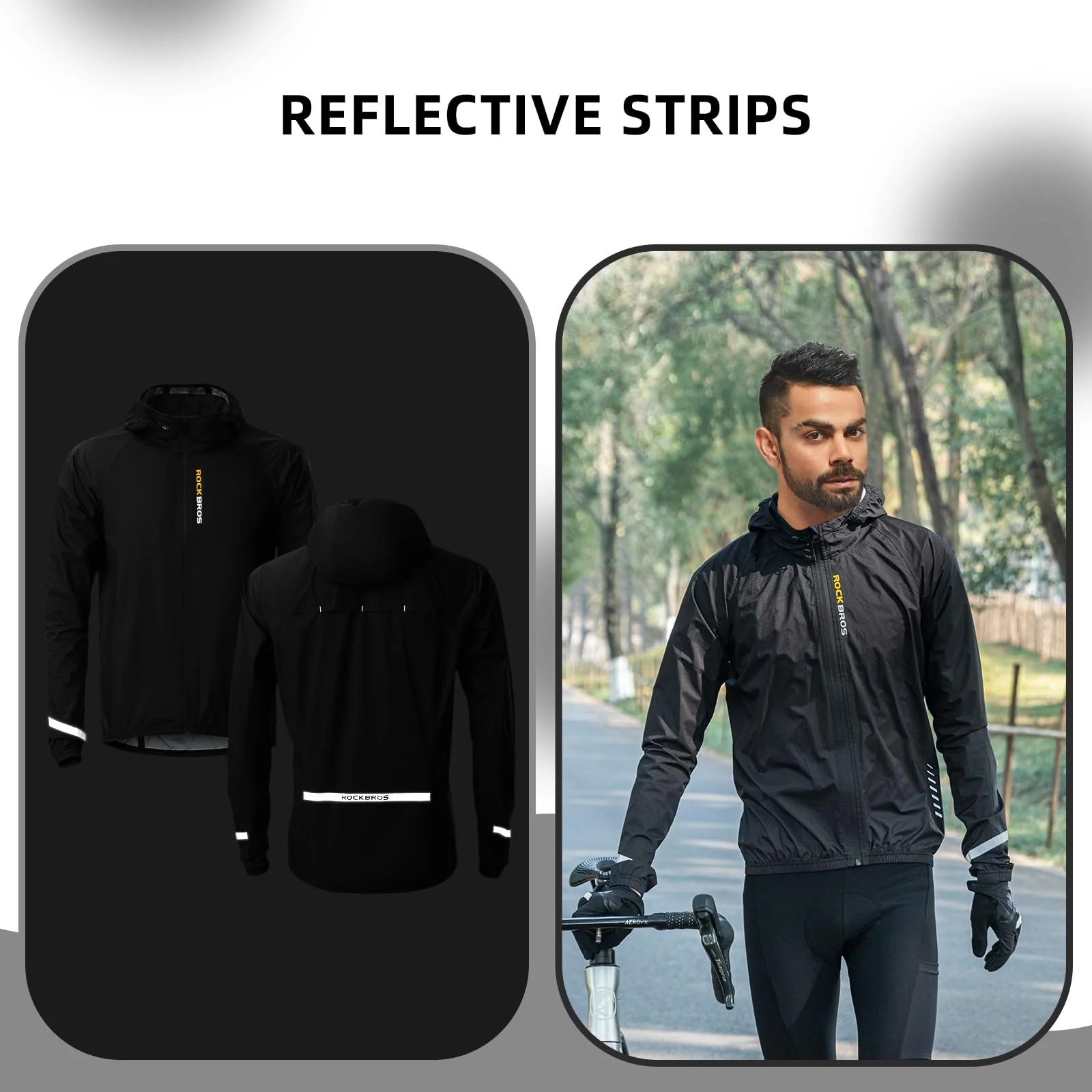 ROCKBROS Men's Waterproof Cycling Rain Jacket with Hood, Lightweight Reflective - Image 7