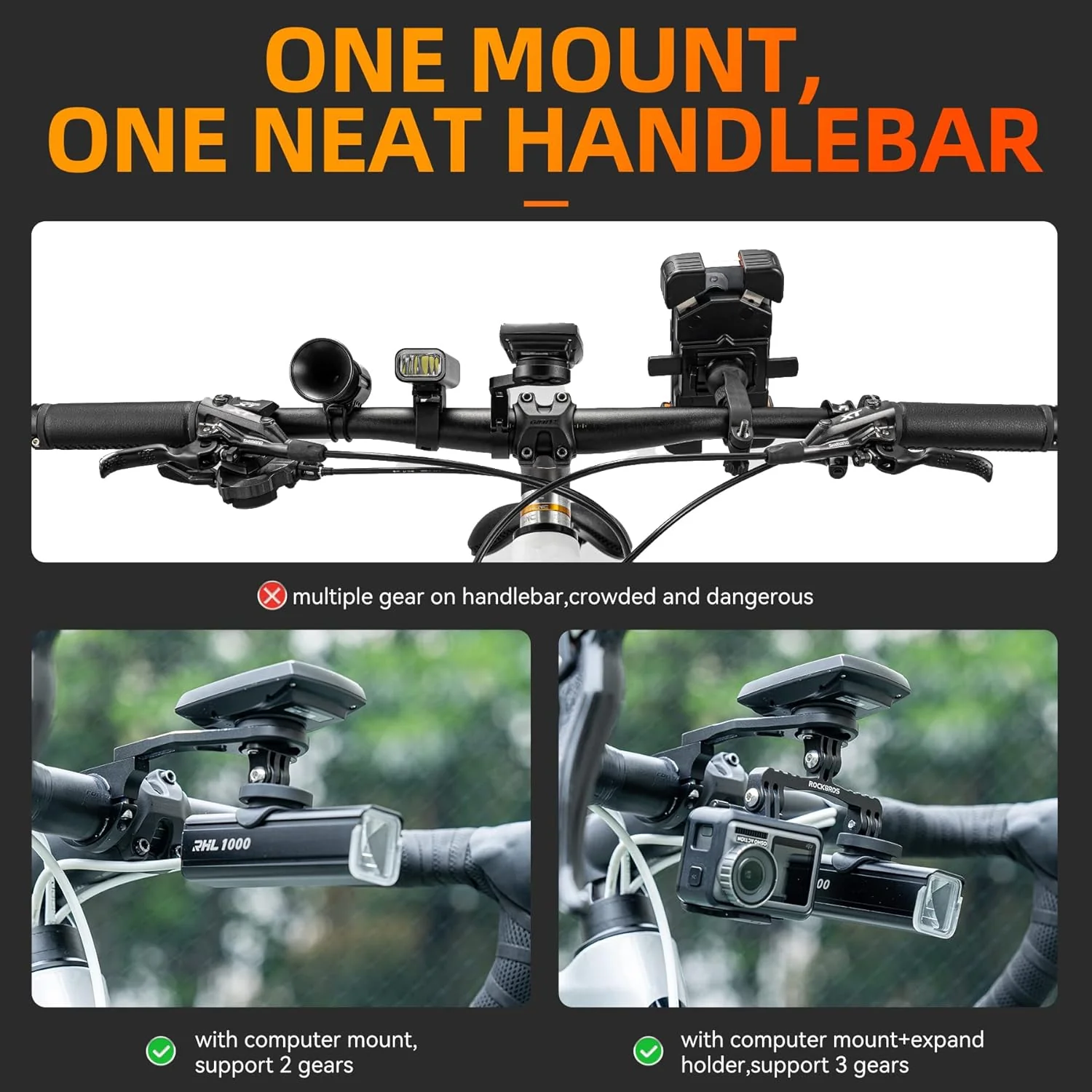 ROCKBROS Out Front Bike Mount Cycling Computer Mount Bike Handlebar 1.25''/ 31.8mm - Image 13