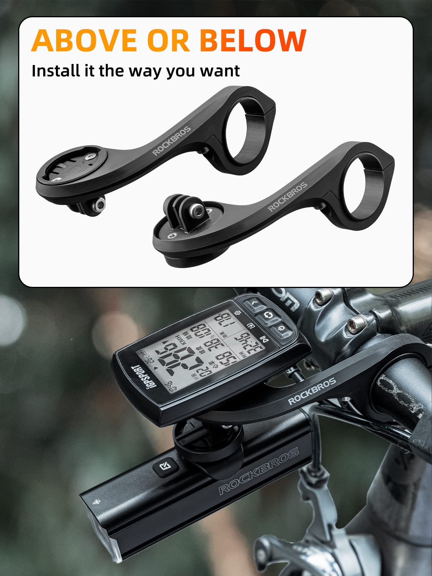 ROCKBROS Out Front Mount for Garmin, iGPSPORT - Fits 32-35mm Handlebars - Image 5