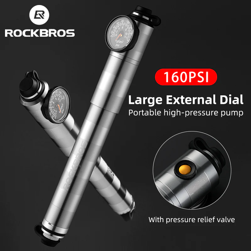 ROCKBROS Ultralight  Bike Tire Shock Mini Pump 160PSI High Pressure - Image 3