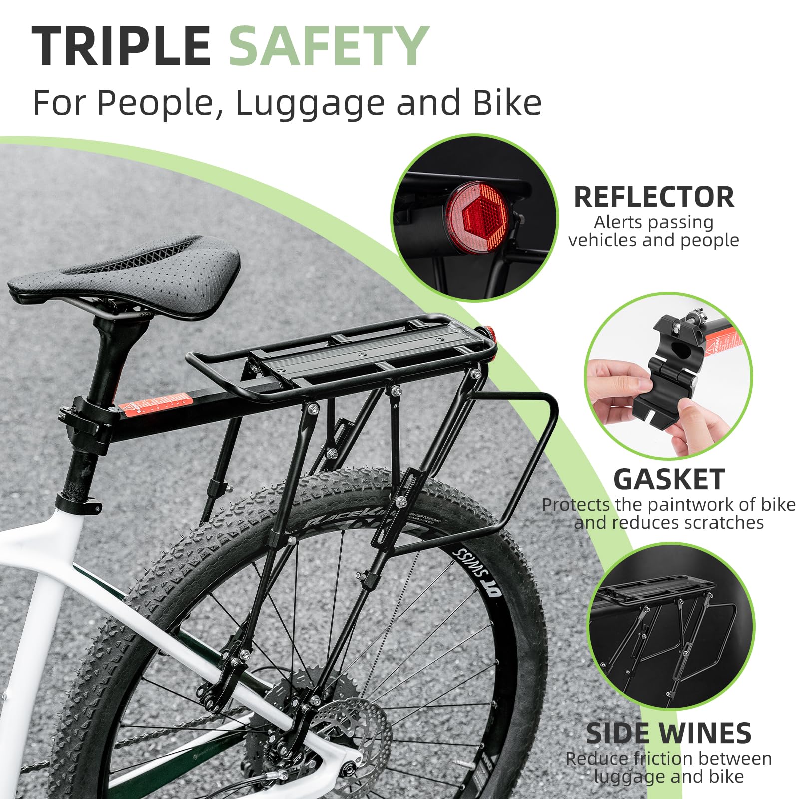 ROCKBROS Quick Release Rear Bike Cargo Rack, 55LB Capacity for 26”-29” MTB E-Bikes - Image 4