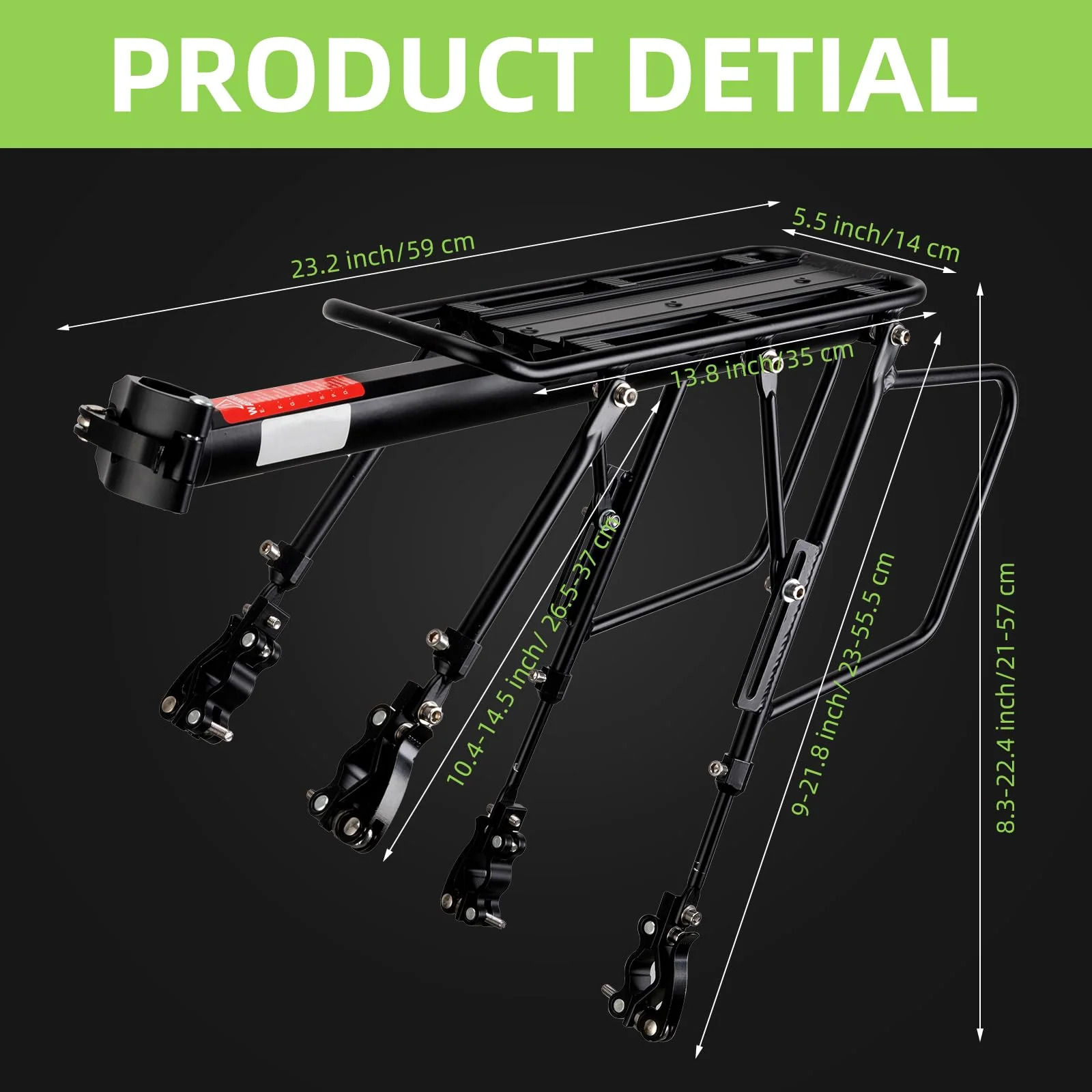 ROCKBROS Quick Release Rear Bike Cargo Rack, 55LB Capacity for 26”-29” MTB E-Bikes - Image 5