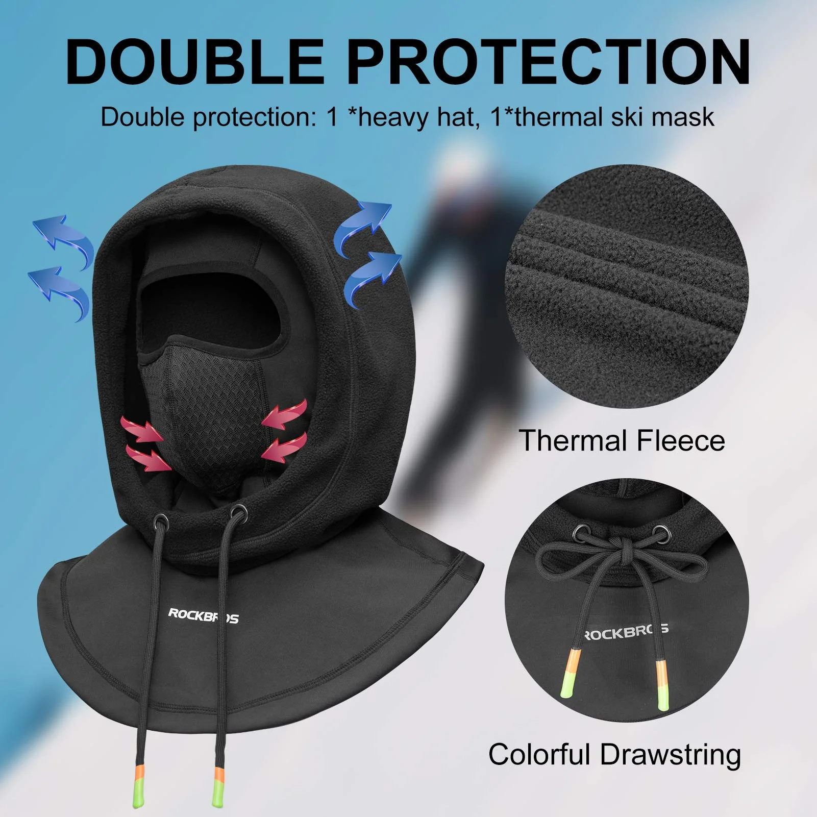 ROCKBROS Ski Balaclava Thermal Fleece Balaclava for Cold Weather Winter Men - Image 10
