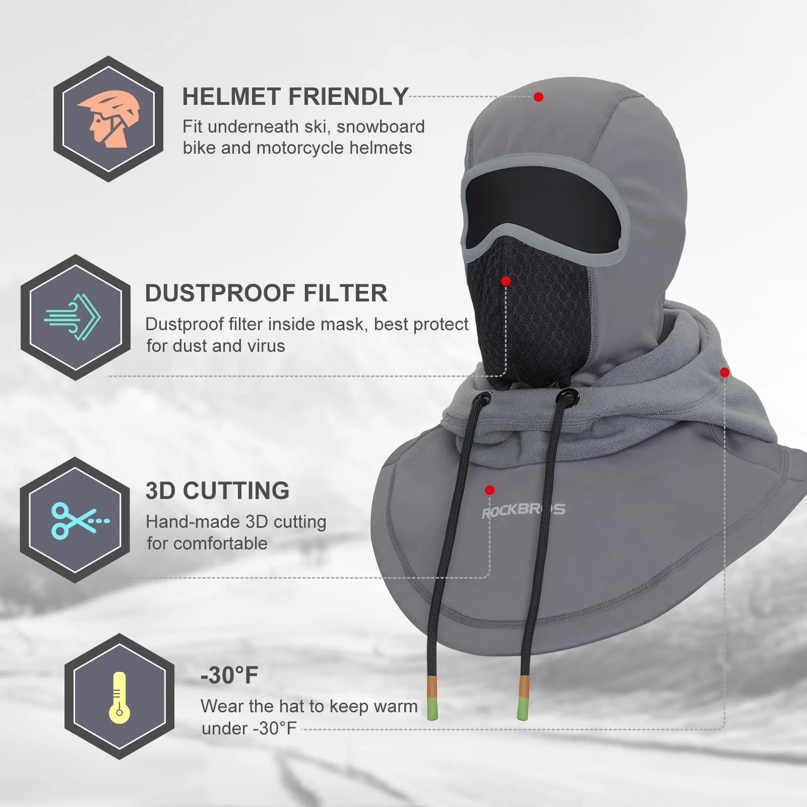 ROCKBROS Ski Balaclava Thermal Fleece Balaclava for Cold Weather Winter Men - Image 4