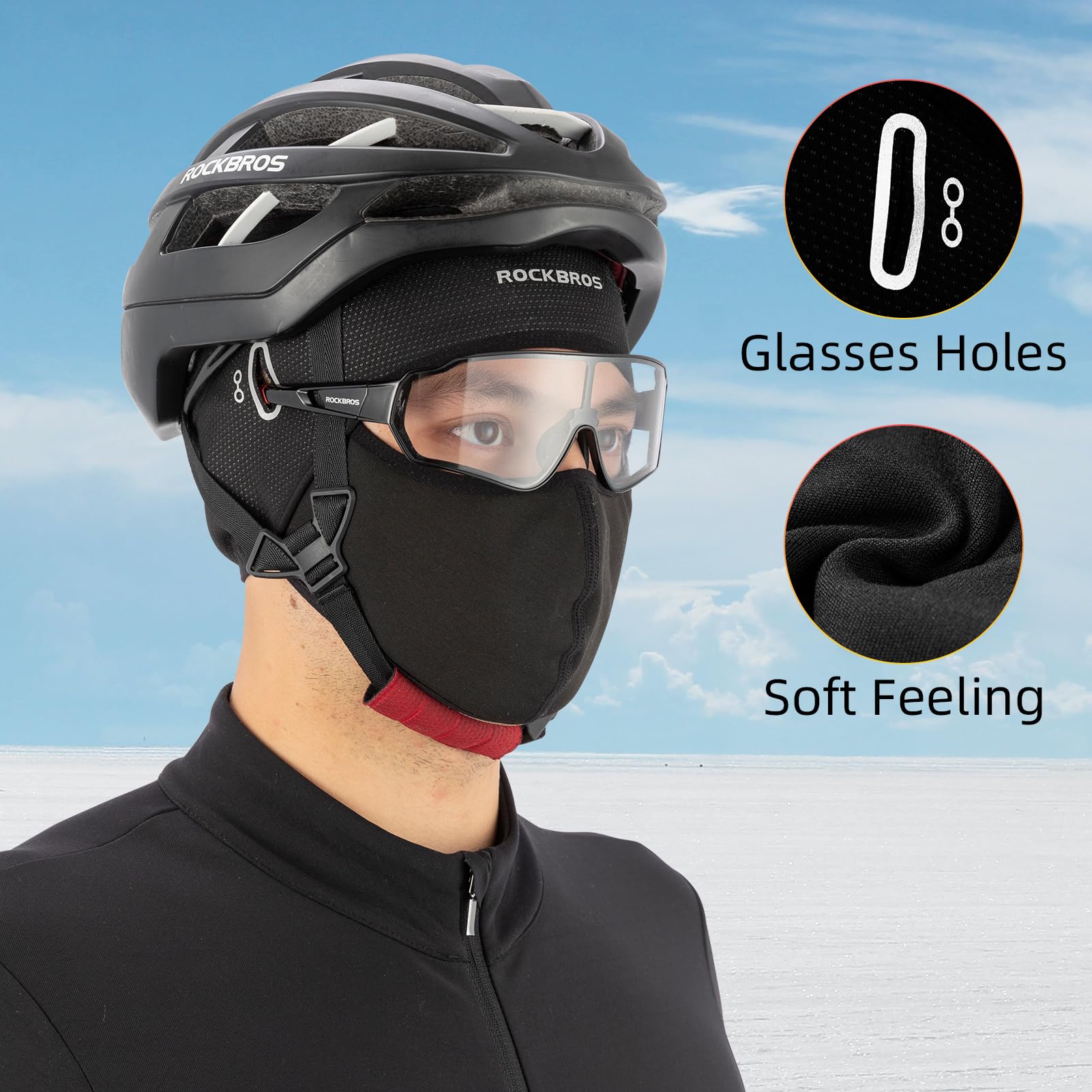 ROCKBROS Skull Cap Helmet Liner, Winter Thermal Cycling Hat with Glasses Holes, Beanie - Image 3