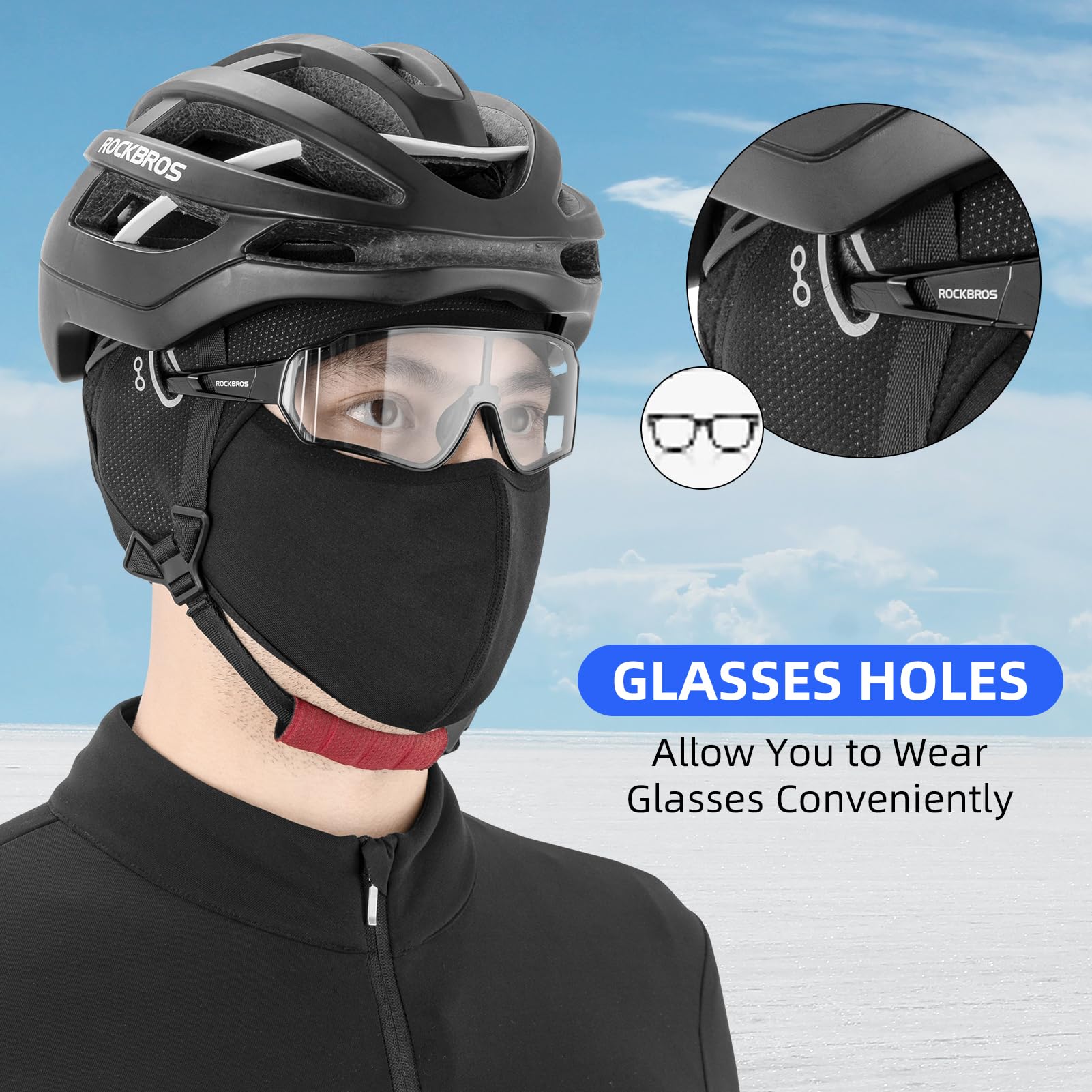 ROCKBROS Skull Cap Helmet Liner, Winter Thermal Cycling Hat with Glasses Holes, Beanie - Image 5