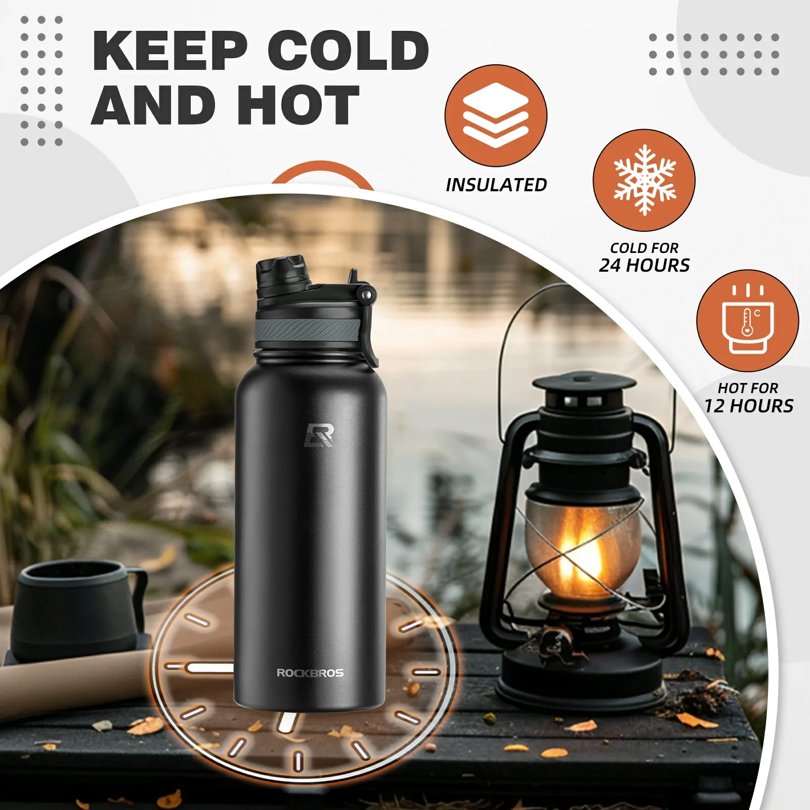 ROCKBROS Stainless Steel Insulated Water Bottle with Straw - Image 10