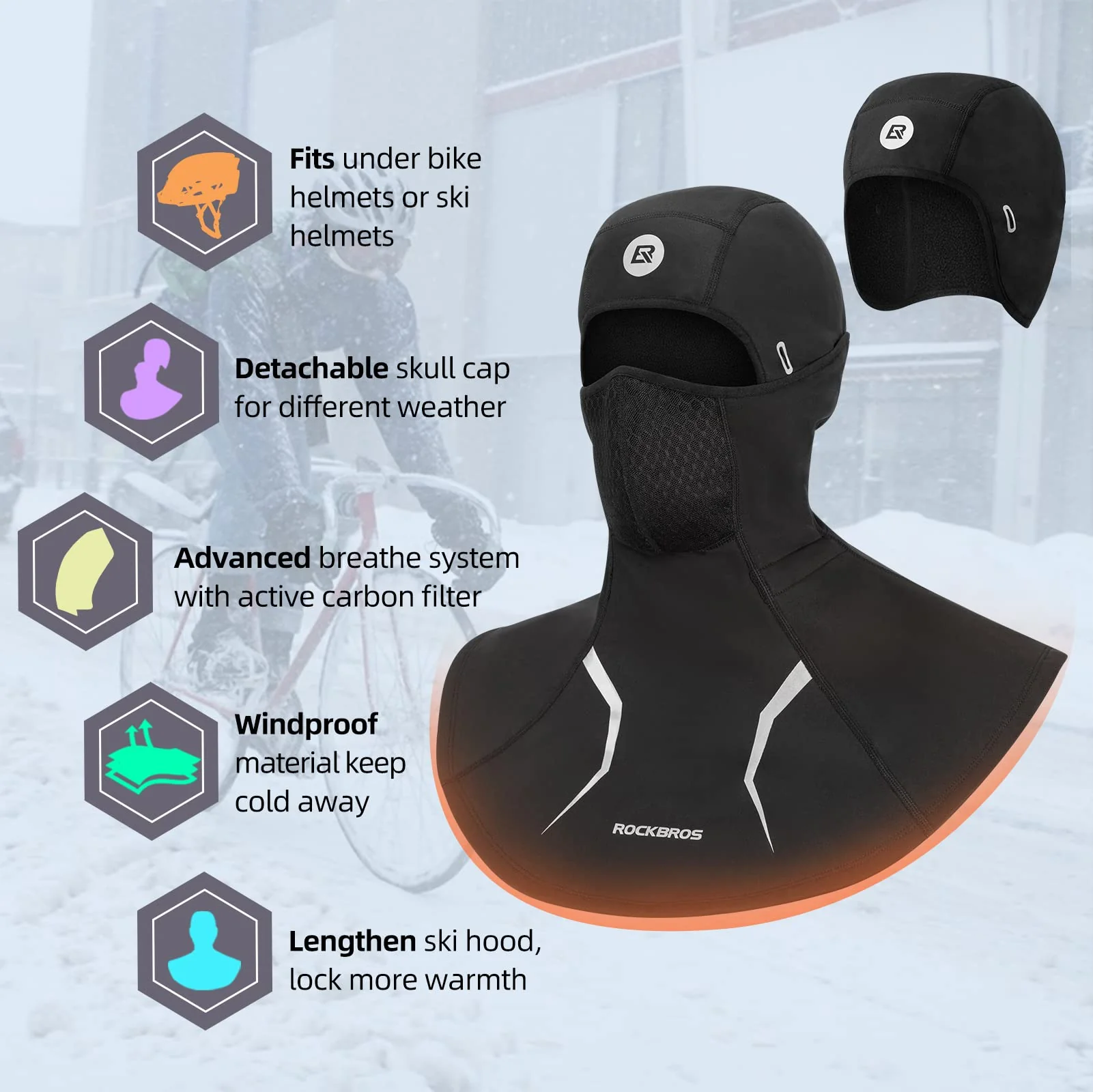 ROCKBROS Thermal Ski Mask, Windproof Fleece Balaclava for Cold Weather, Ski Face Mask for Men - Image 2