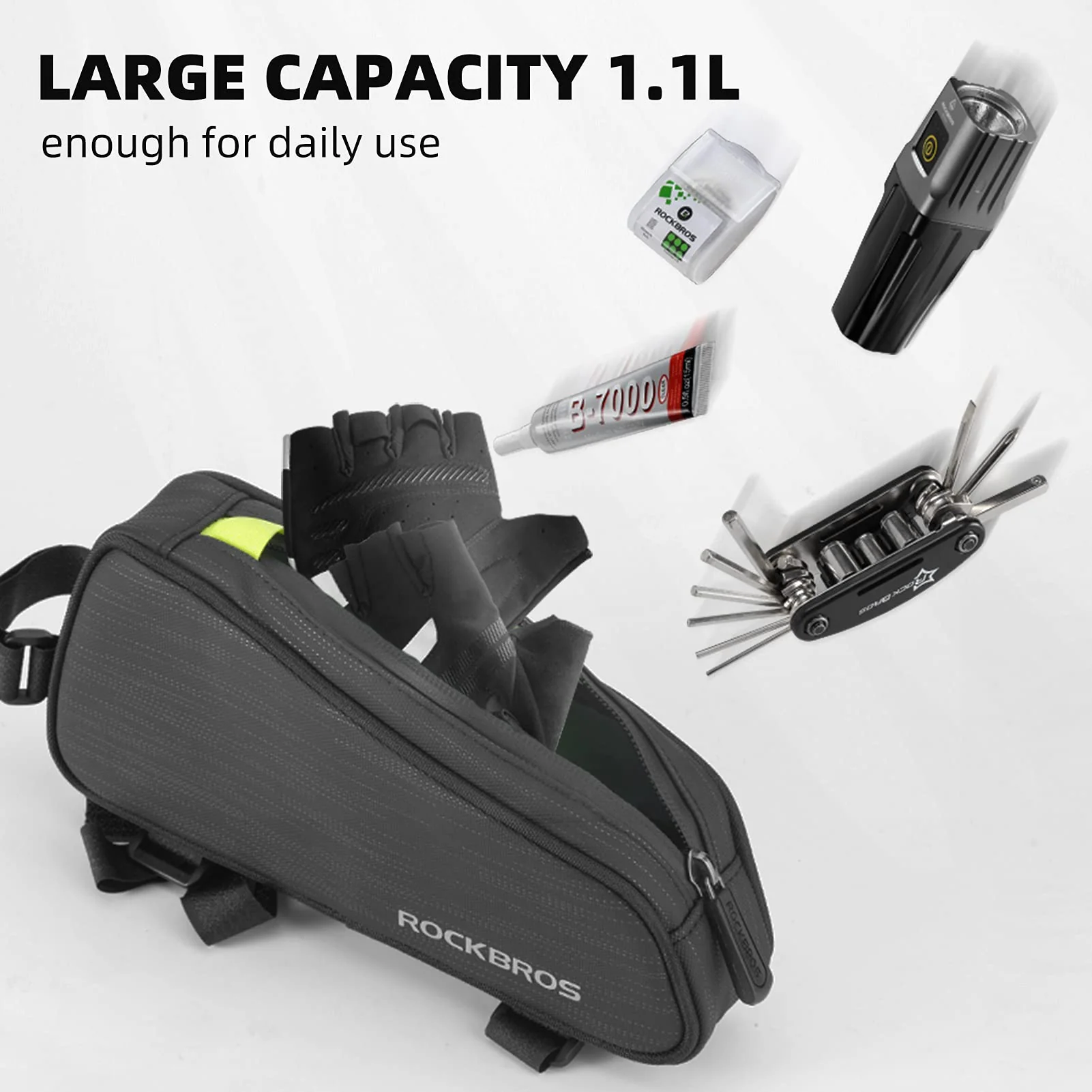 ROCKBROS Top Tube Bike Bag Bike Frame Bag Pouch Pack Cycling Accessories Fit 6.5” - Image 3