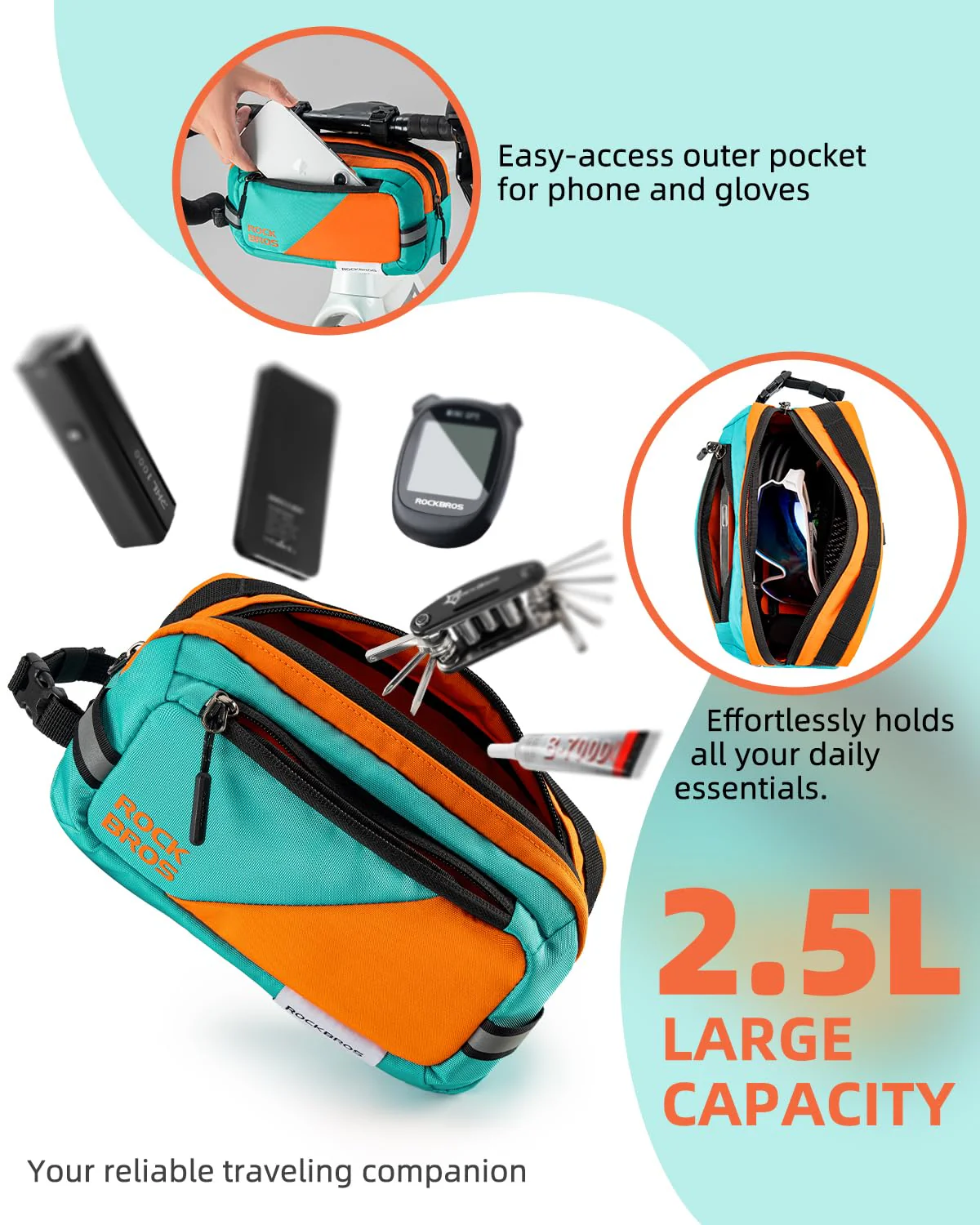 ROCKBROS Urban Rider Series Bike Handlebar Bag Large Capacity Shoulder Strap - Image 3