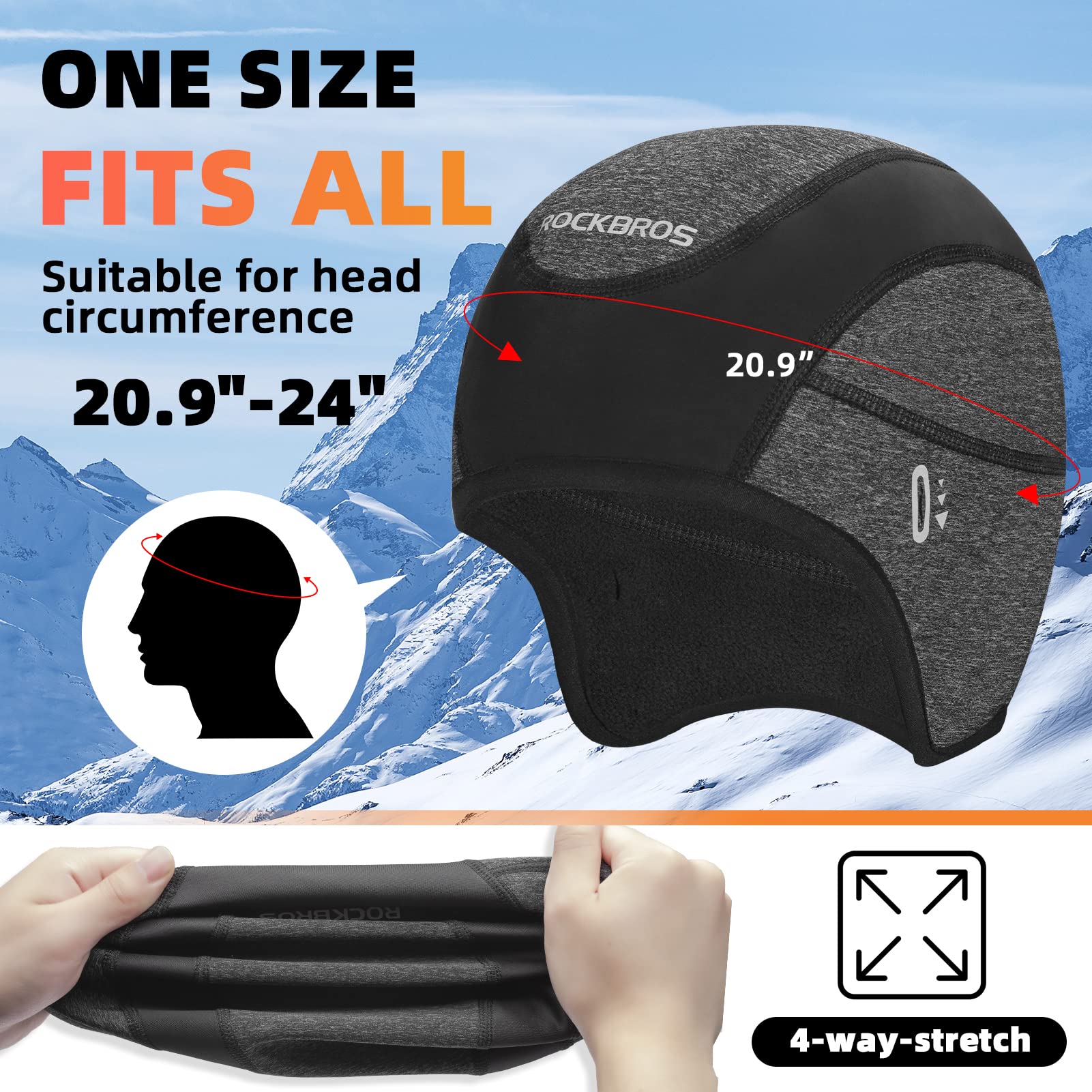ROCKBROS Winter Cycling Caps for Men Women Windproof Hat with Sun Visor Under Helmet Liner - Image 3