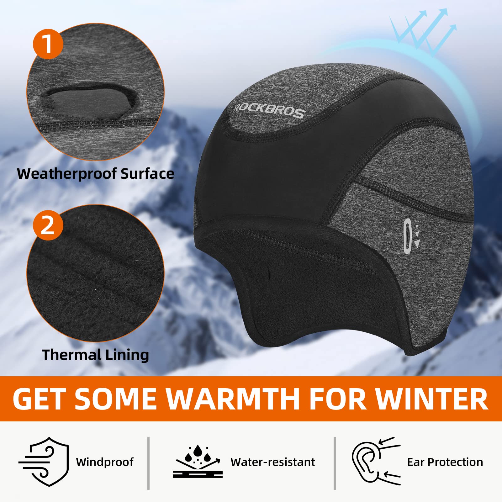 ROCKBROS Winter Cycling Caps for Men Women Windproof Hat with Sun Visor Under Helmet Liner - Image 4